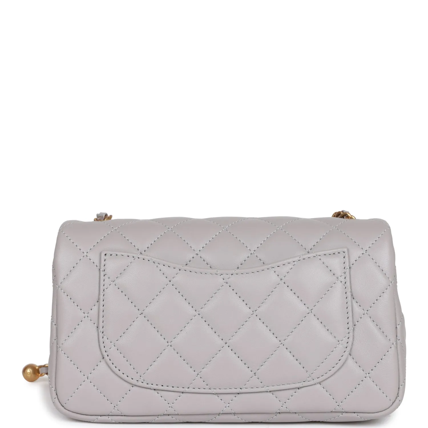 Chanel Pearl Crush Mini Rectangular Flap Bag Light Grey Lambskin Antique Gold Hardware