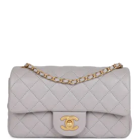 Chanel Pearl Crush Mini Rectangular Flap Bag Light Grey Lambskin Antique Gold Hardware