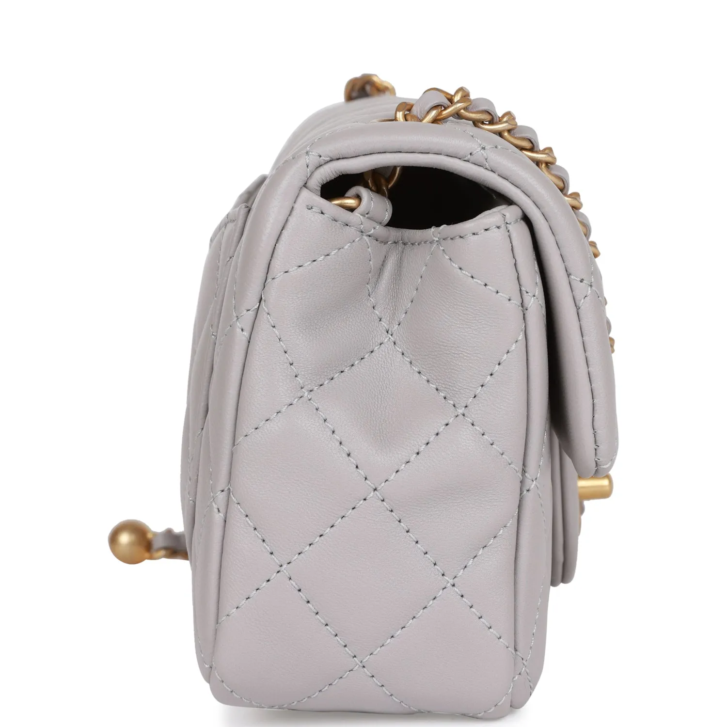 Chanel Pearl Crush Mini Rectangular Flap Bag Light Grey Lambskin Antique Gold Hardware