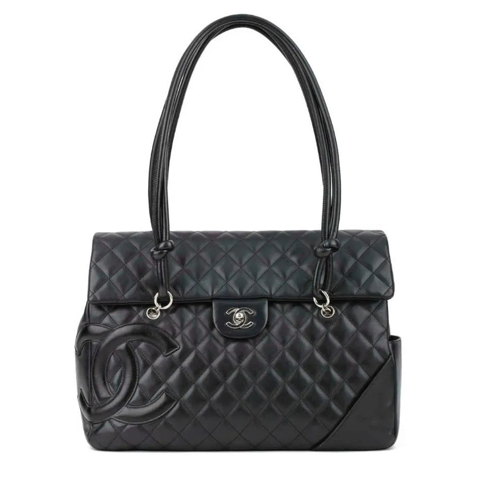 Chanel Tote Cambon Quilted Ligne Large Flap Black Leather Shoulder Bag