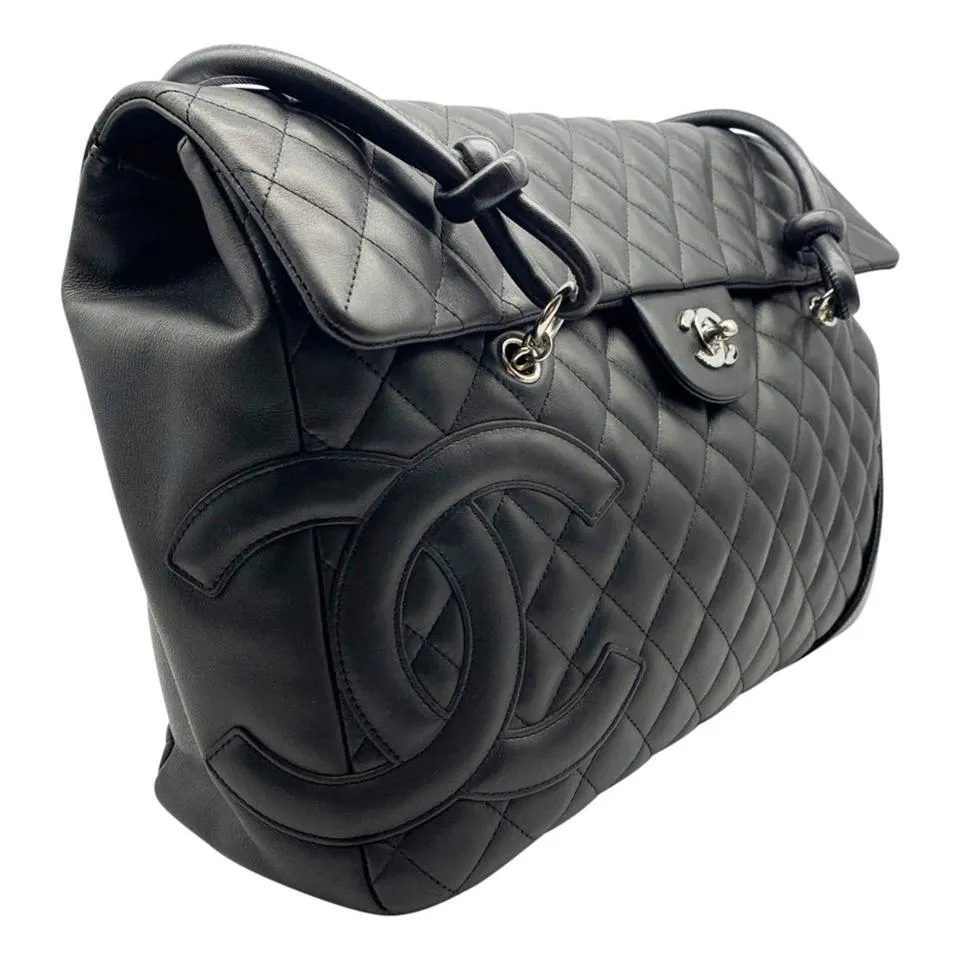 Chanel Tote Cambon Quilted Ligne Large Flap Black Leather Shoulder Bag