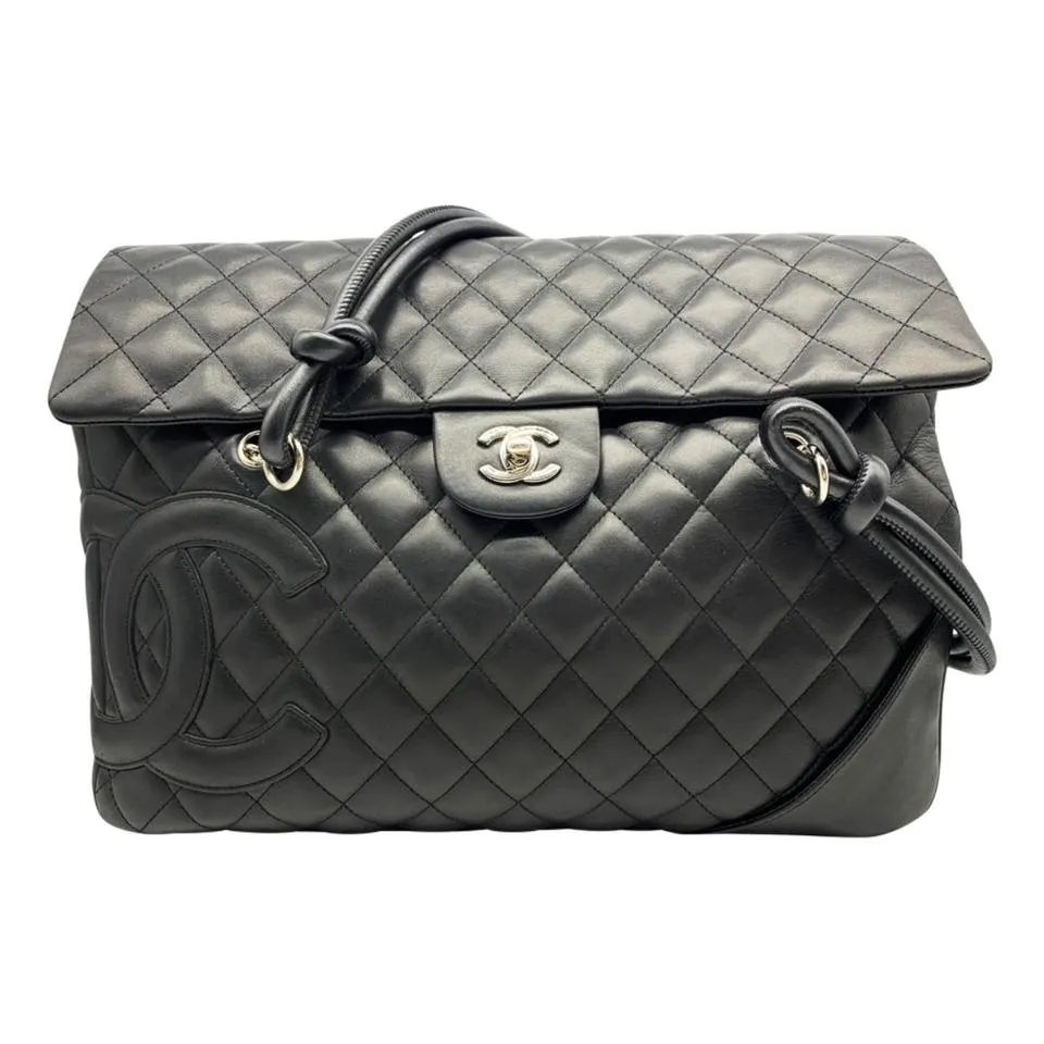 Chanel Tote Cambon Quilted Ligne Large Flap Black Leather Shoulder Bag