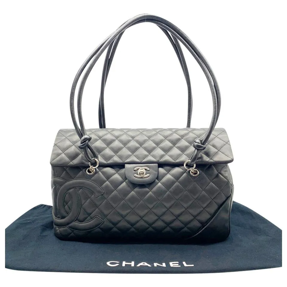 Chanel Tote Cambon Quilted Ligne Large Flap Black Leather Shoulder Bag