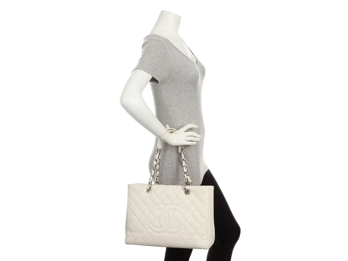 Chanel White Quilted Caviar Grand Shopping Tote GST