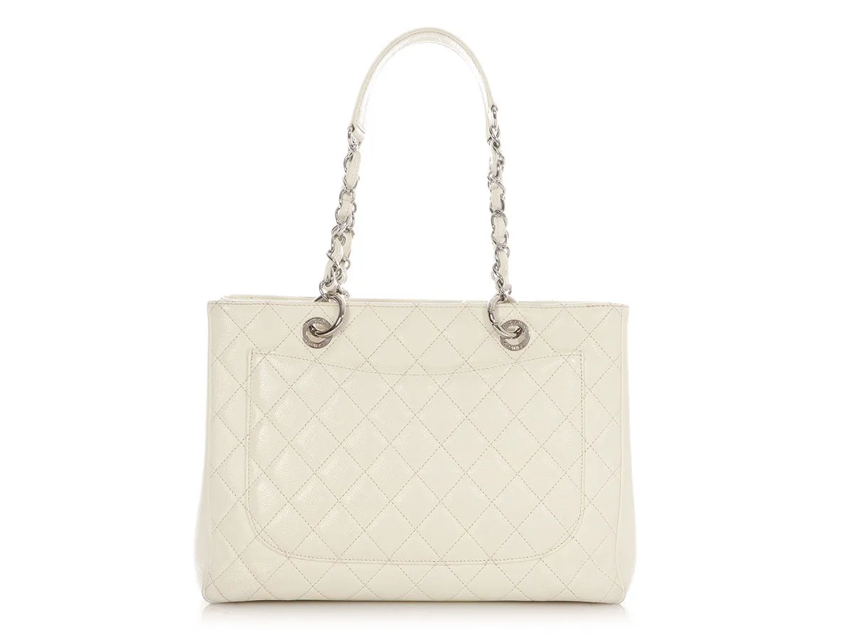 Chanel White Quilted Caviar Grand Shopping Tote GST