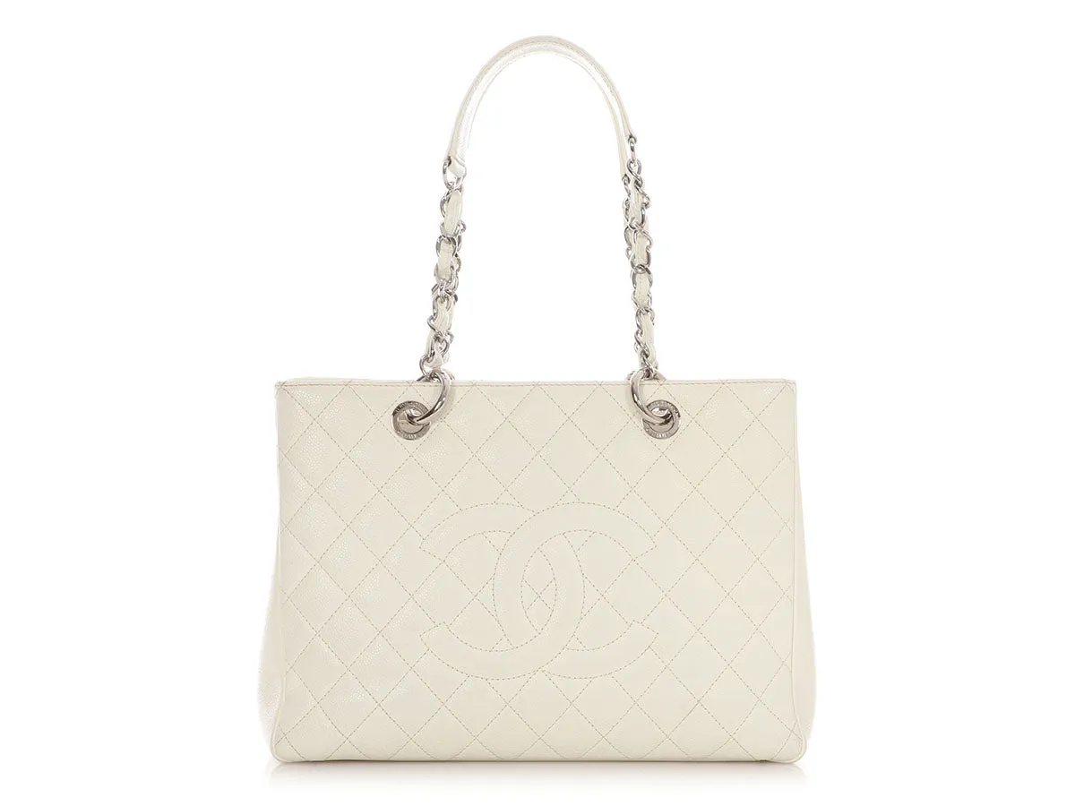 Chanel White Quilted Caviar Grand Shopping Tote GST