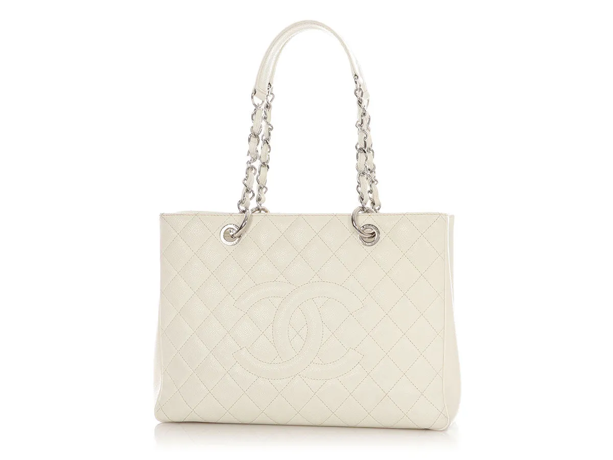 Chanel White Quilted Caviar Grand Shopping Tote GST