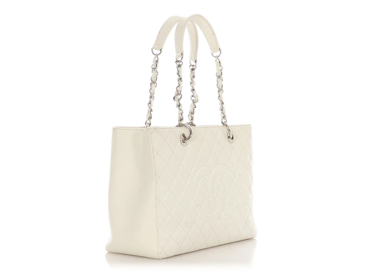 Chanel White Quilted Caviar Grand Shopping Tote GST