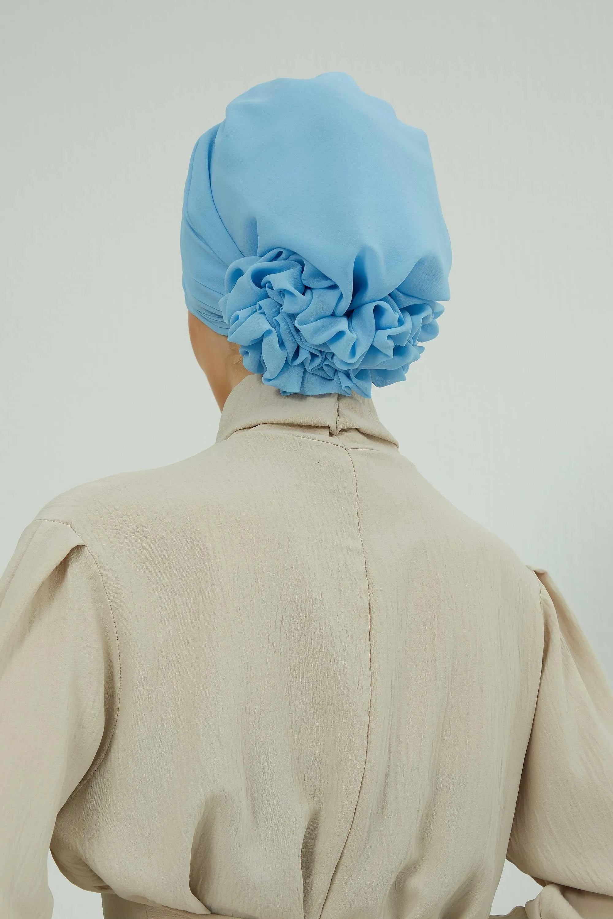 Chiffon Instant Turban with Cross-Stitch Tie Detail, Fashionable Adjustable Pre-Tied Headscarf Head Covering for Effortless Style,HT-30