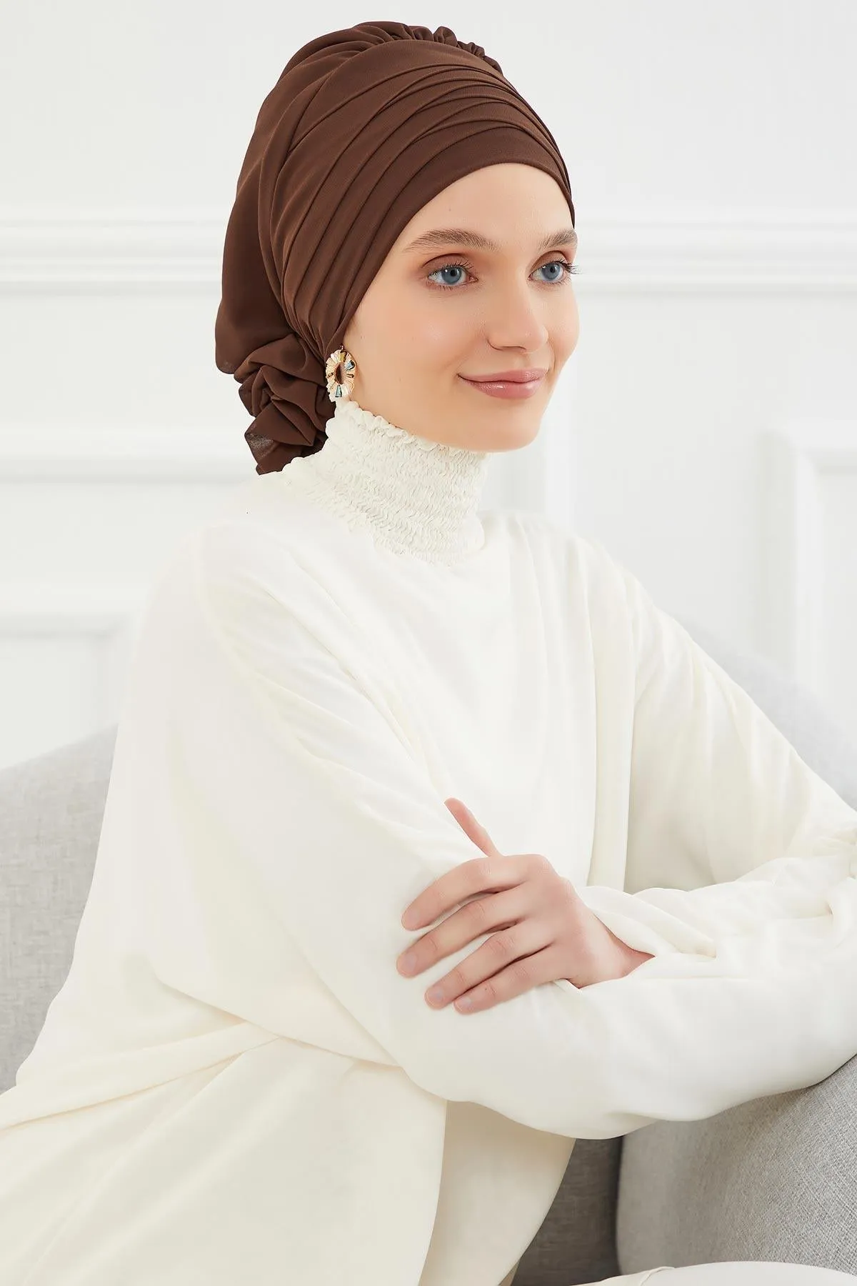 Chiffon Instant Turban with Cross-Stitch Tie Detail, Fashionable Adjustable Pre-Tied Headscarf Head Covering for Effortless Style,HT-30