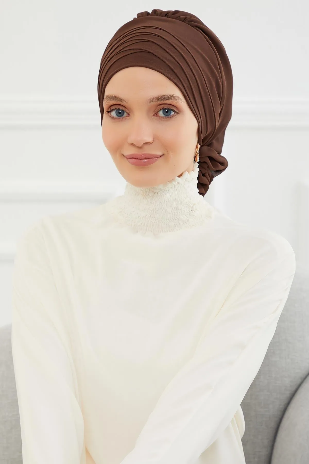 Chiffon Instant Turban with Cross-Stitch Tie Detail, Fashionable Adjustable Pre-Tied Headscarf Head Covering for Effortless Style,HT-30