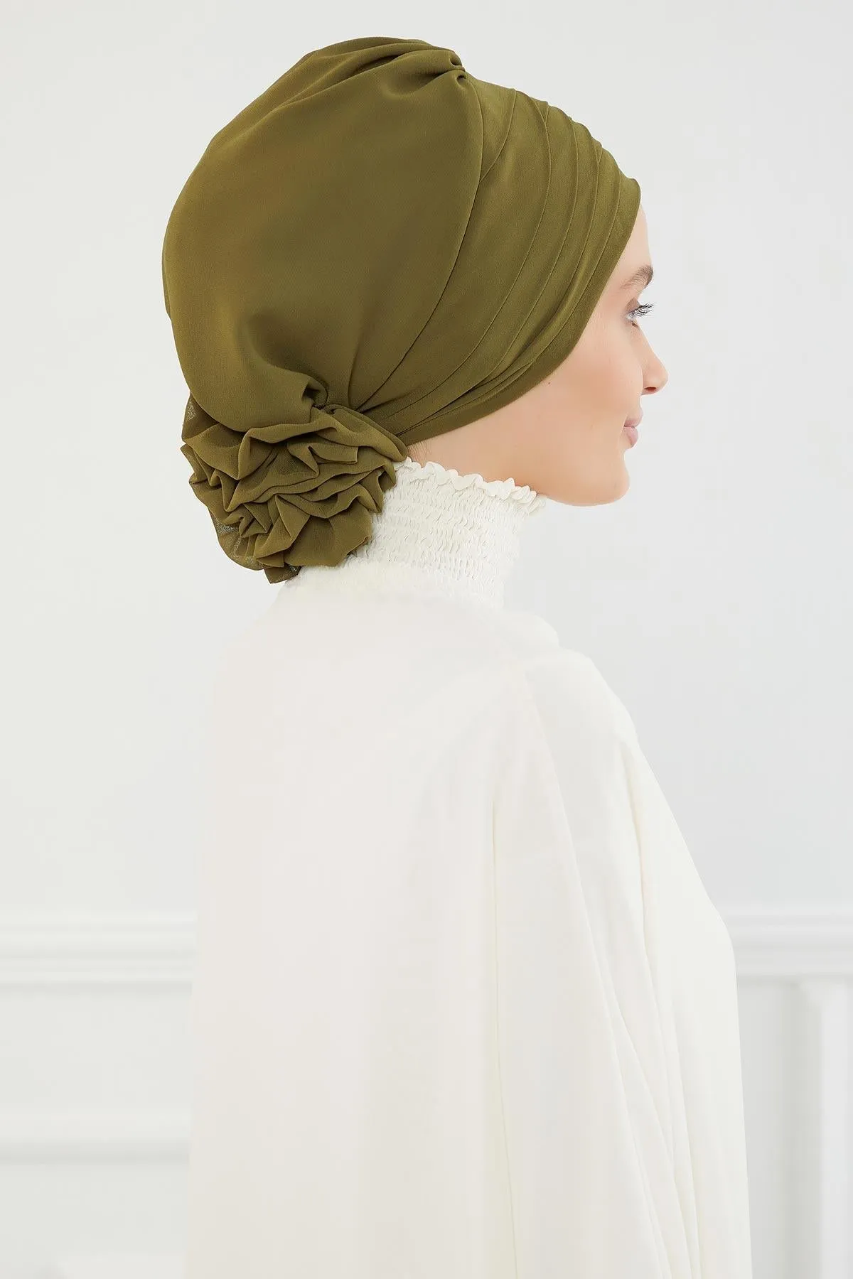 Chiffon Instant Turban with Cross-Stitch Tie Detail, Fashionable Adjustable Pre-Tied Headscarf Head Covering for Effortless Style,HT-30