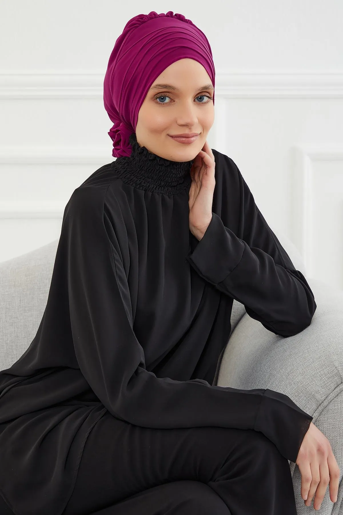 Chiffon Instant Turban with Cross-Stitch Tie Detail, Fashionable Adjustable Pre-Tied Headscarf Head Covering for Effortless Style,HT-30