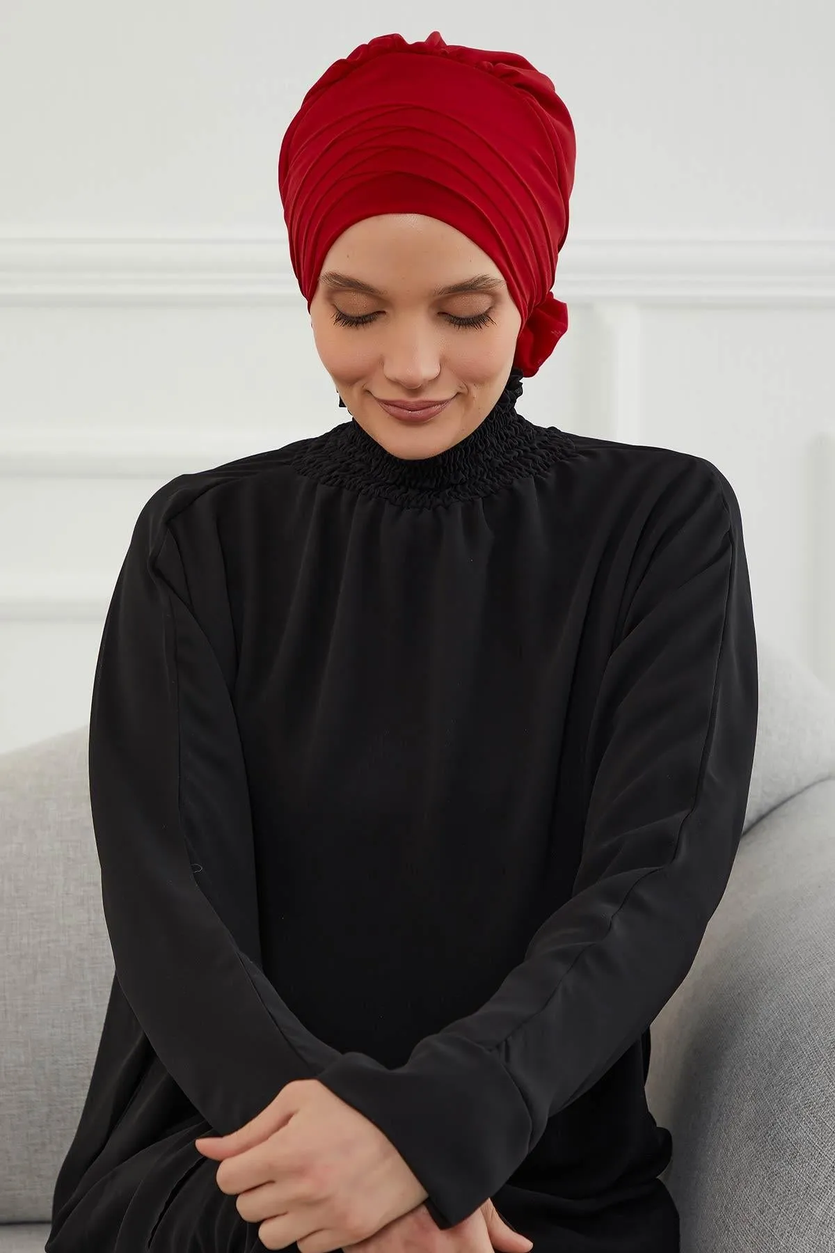 Chiffon Instant Turban with Cross-Stitch Tie Detail, Fashionable Adjustable Pre-Tied Headscarf Head Covering for Effortless Style,HT-30