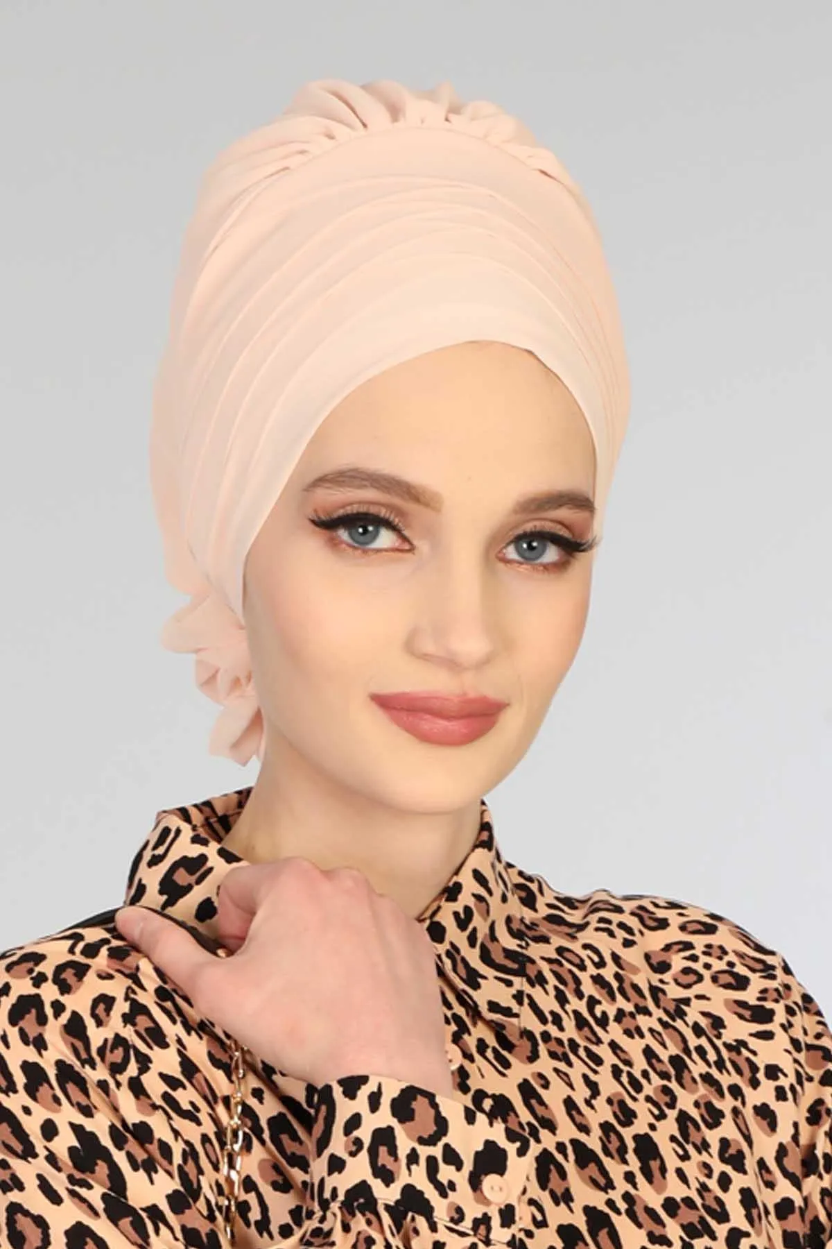 Chiffon Instant Turban with Cross-Stitch Tie Detail, Fashionable Adjustable Pre-Tied Headscarf Head Covering for Effortless Style,HT-30