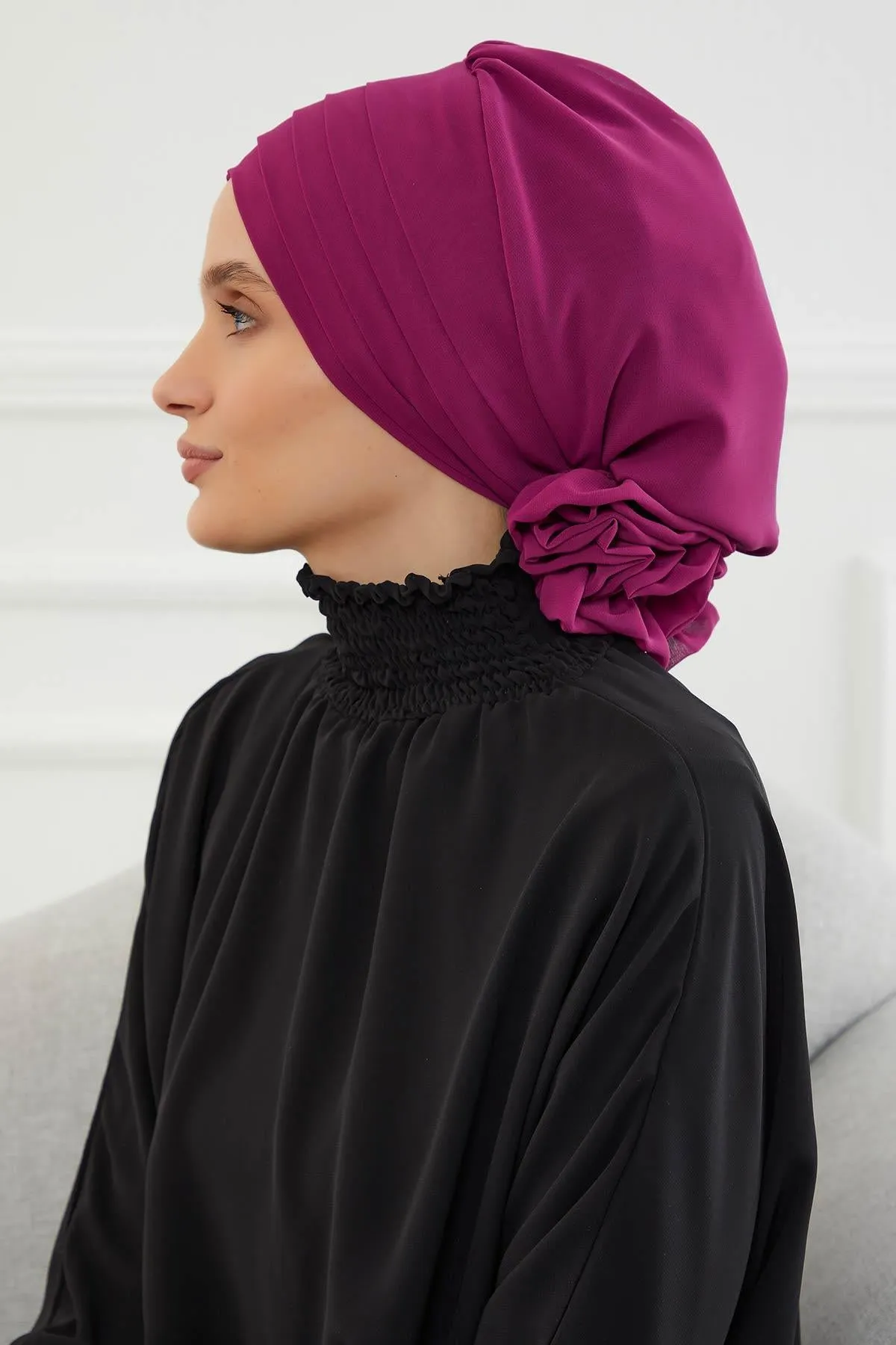 Chiffon Instant Turban with Cross-Stitch Tie Detail, Fashionable Adjustable Pre-Tied Headscarf Head Covering for Effortless Style,HT-30