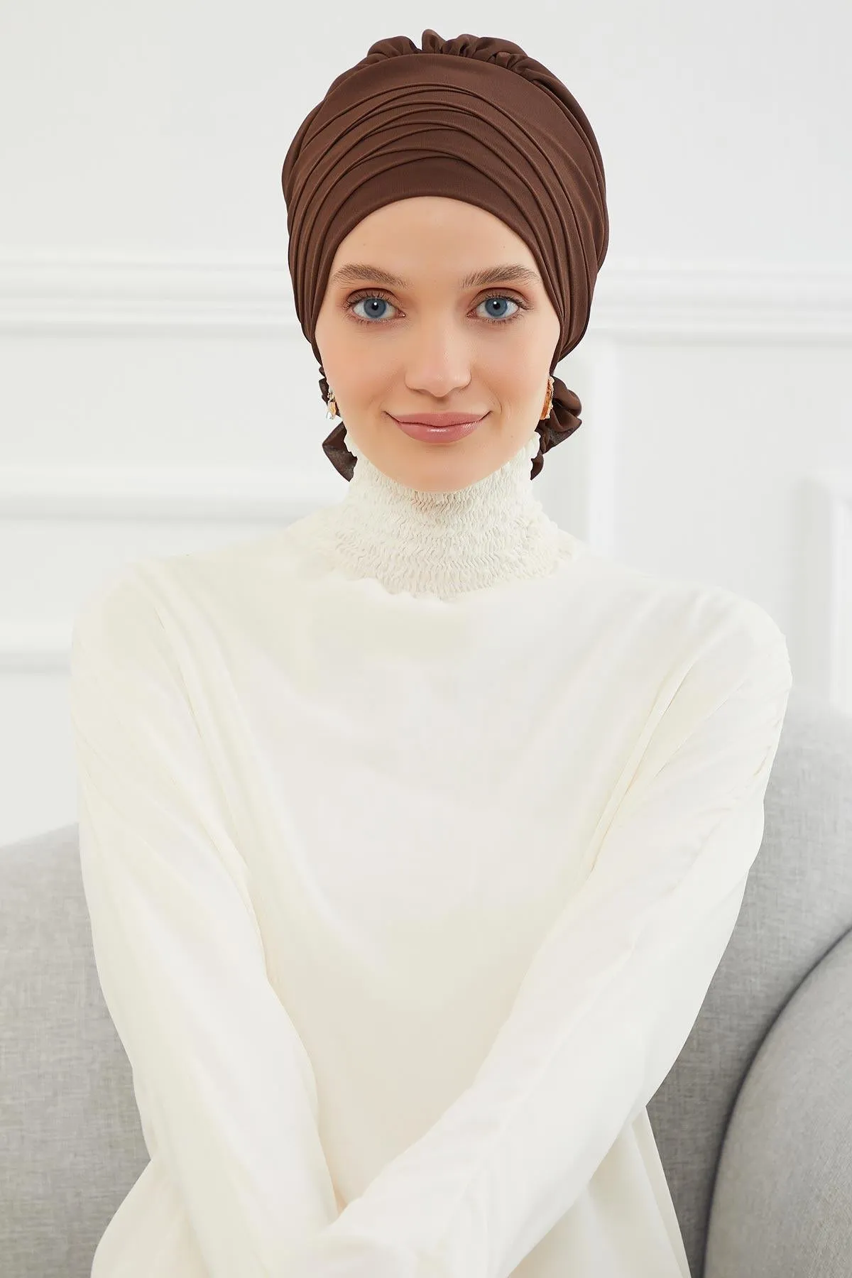 Chiffon Instant Turban with Cross-Stitch Tie Detail, Fashionable Adjustable Pre-Tied Headscarf Head Covering for Effortless Style,HT-30