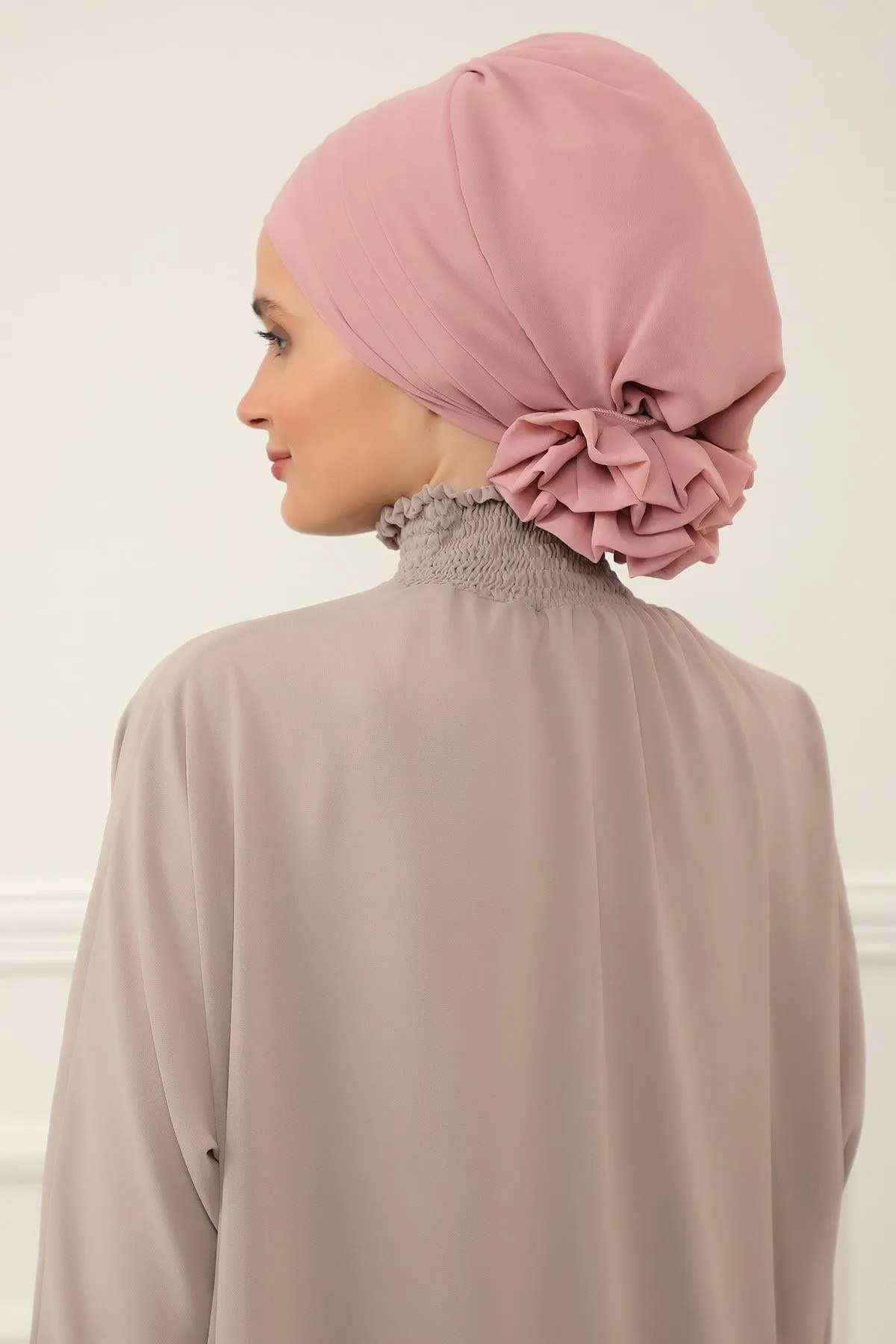 Chiffon Instant Turban with Cross-Stitch Tie Detail, Fashionable Adjustable Pre-Tied Headscarf Head Covering for Effortless Style,HT-30