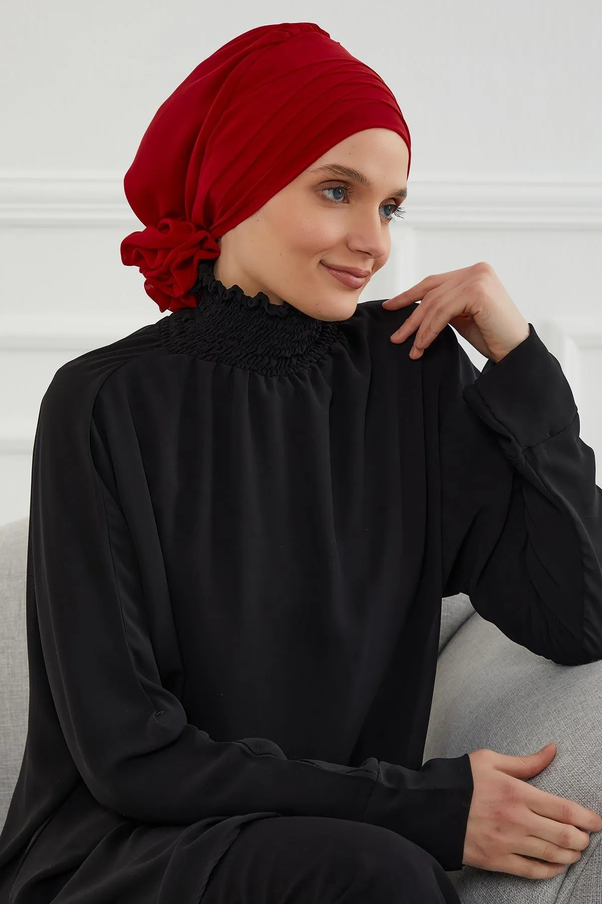 Chiffon Instant Turban with Cross-Stitch Tie Detail, Fashionable Adjustable Pre-Tied Headscarf Head Covering for Effortless Style,HT-30