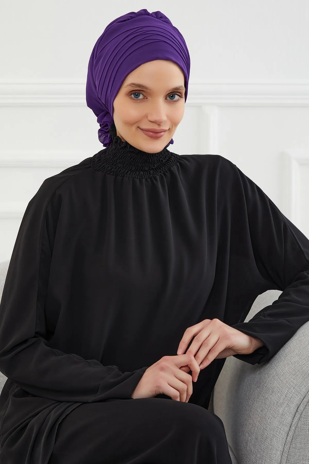 Chiffon Instant Turban with Cross-Stitch Tie Detail, Fashionable Adjustable Pre-Tied Headscarf Head Covering for Effortless Style,HT-30