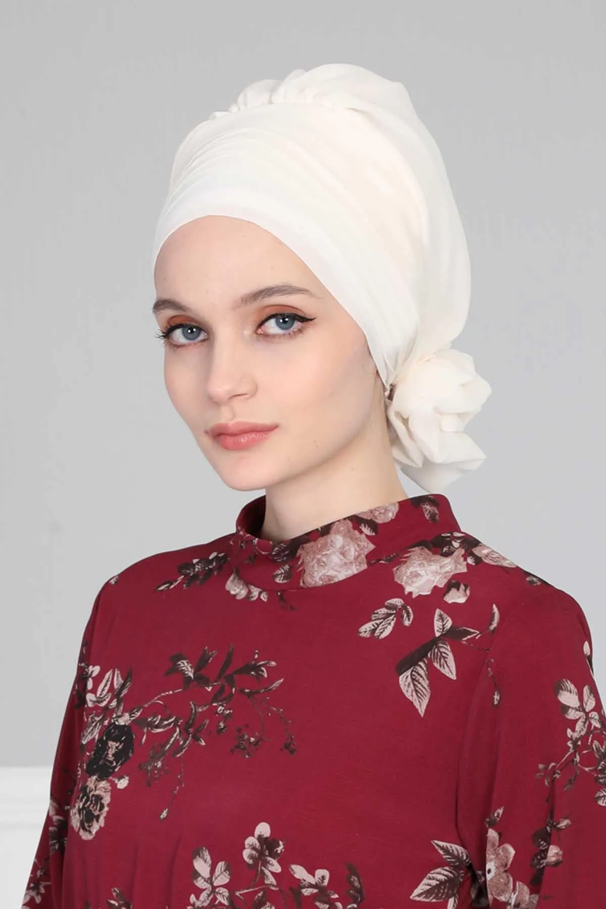 Chiffon Instant Turban with Cross-Stitch Tie Detail, Fashionable Adjustable Pre-Tied Headscarf Head Covering for Effortless Style,HT-30