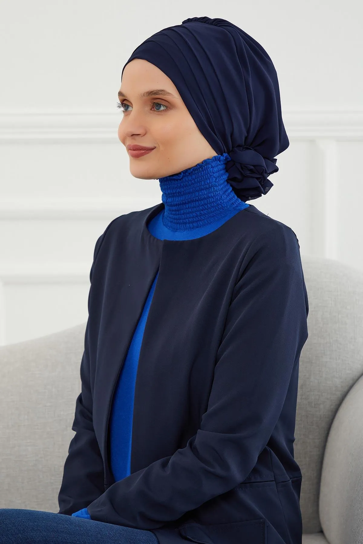 Chiffon Instant Turban with Cross-Stitch Tie Detail, Fashionable Adjustable Pre-Tied Headscarf Head Covering for Effortless Style,HT-30