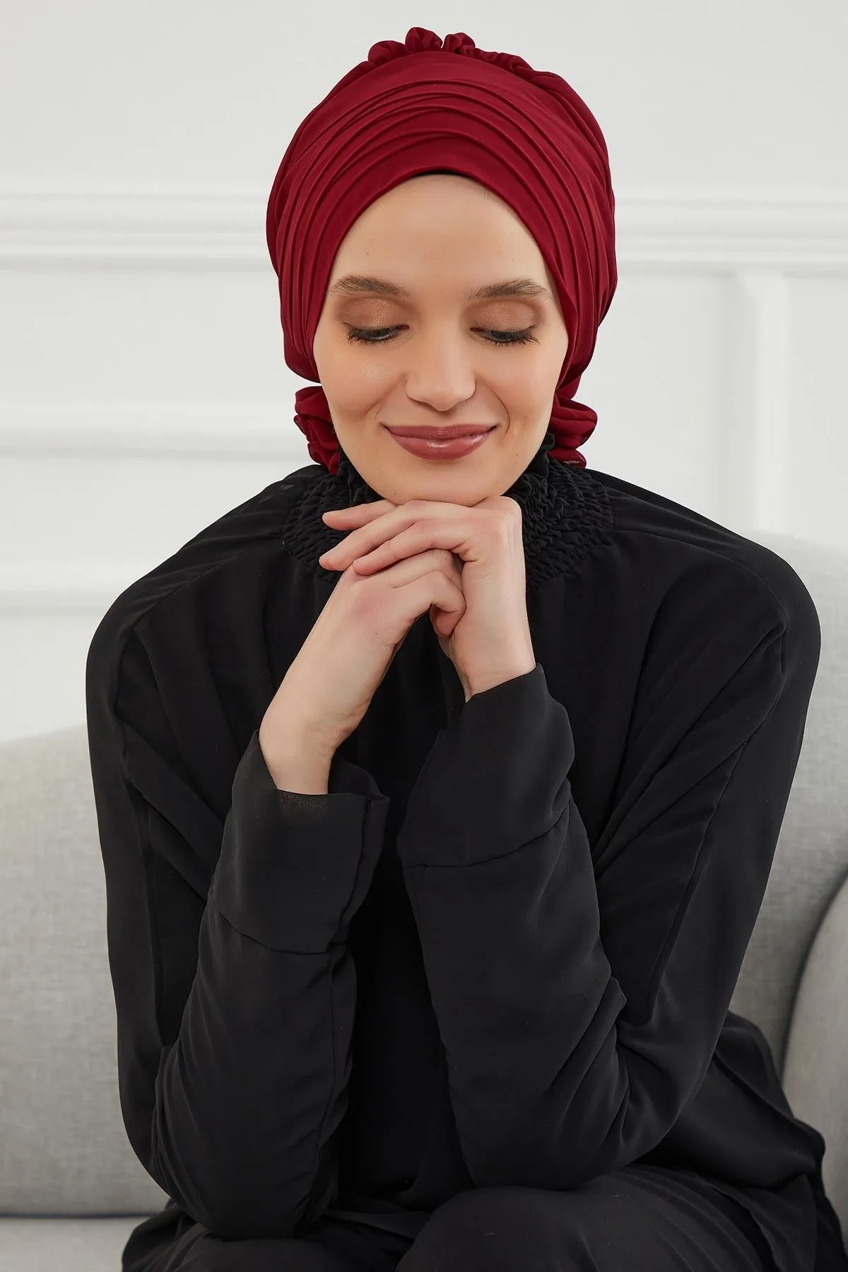 Chiffon Instant Turban with Cross-Stitch Tie Detail, Fashionable Adjustable Pre-Tied Headscarf Head Covering for Effortless Style,HT-30