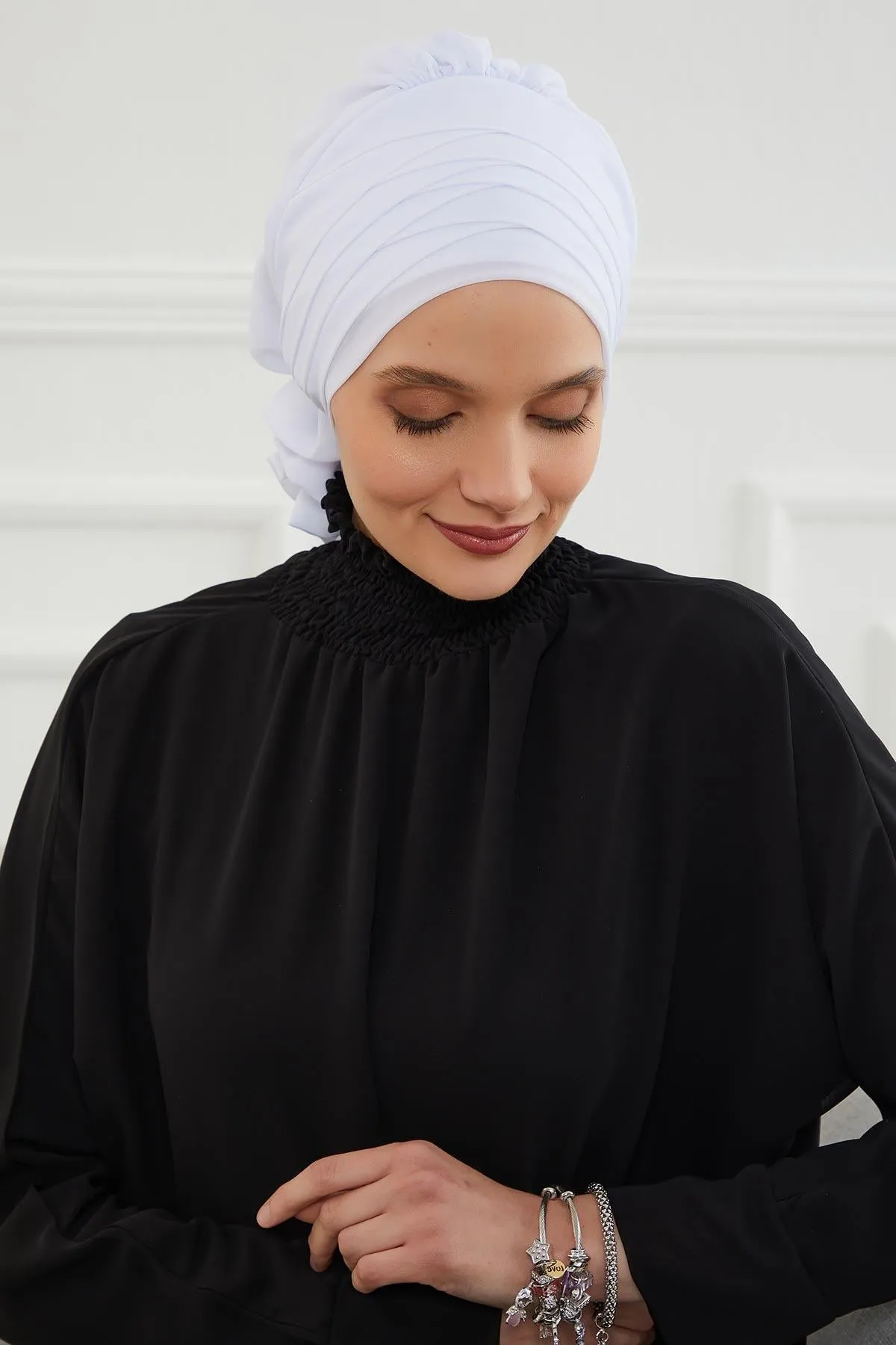 Chiffon Instant Turban with Cross-Stitch Tie Detail, Fashionable Adjustable Pre-Tied Headscarf Head Covering for Effortless Style,HT-30