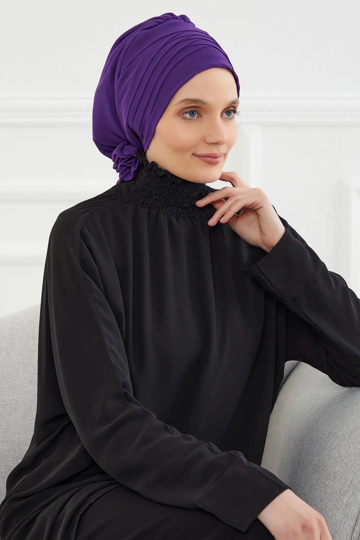 Chiffon Instant Turban with Cross-Stitch Tie Detail, Fashionable Adjustable Pre-Tied Headscarf Head Covering for Effortless Style,HT-30