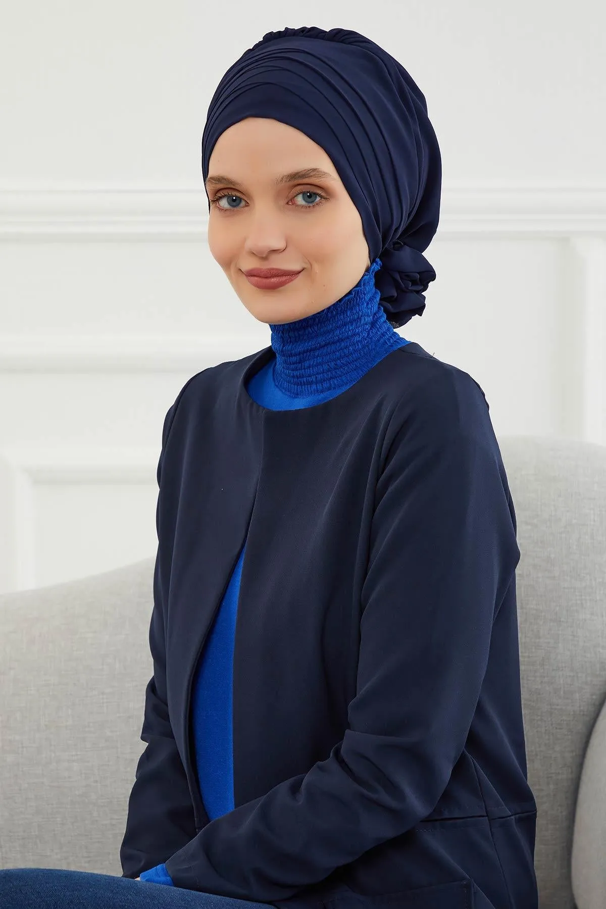 Chiffon Instant Turban with Cross-Stitch Tie Detail, Fashionable Adjustable Pre-Tied Headscarf Head Covering for Effortless Style,HT-30