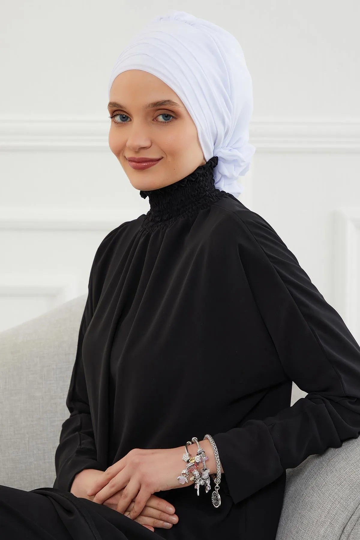 Chiffon Instant Turban with Cross-Stitch Tie Detail, Fashionable Adjustable Pre-Tied Headscarf Head Covering for Effortless Style,HT-30