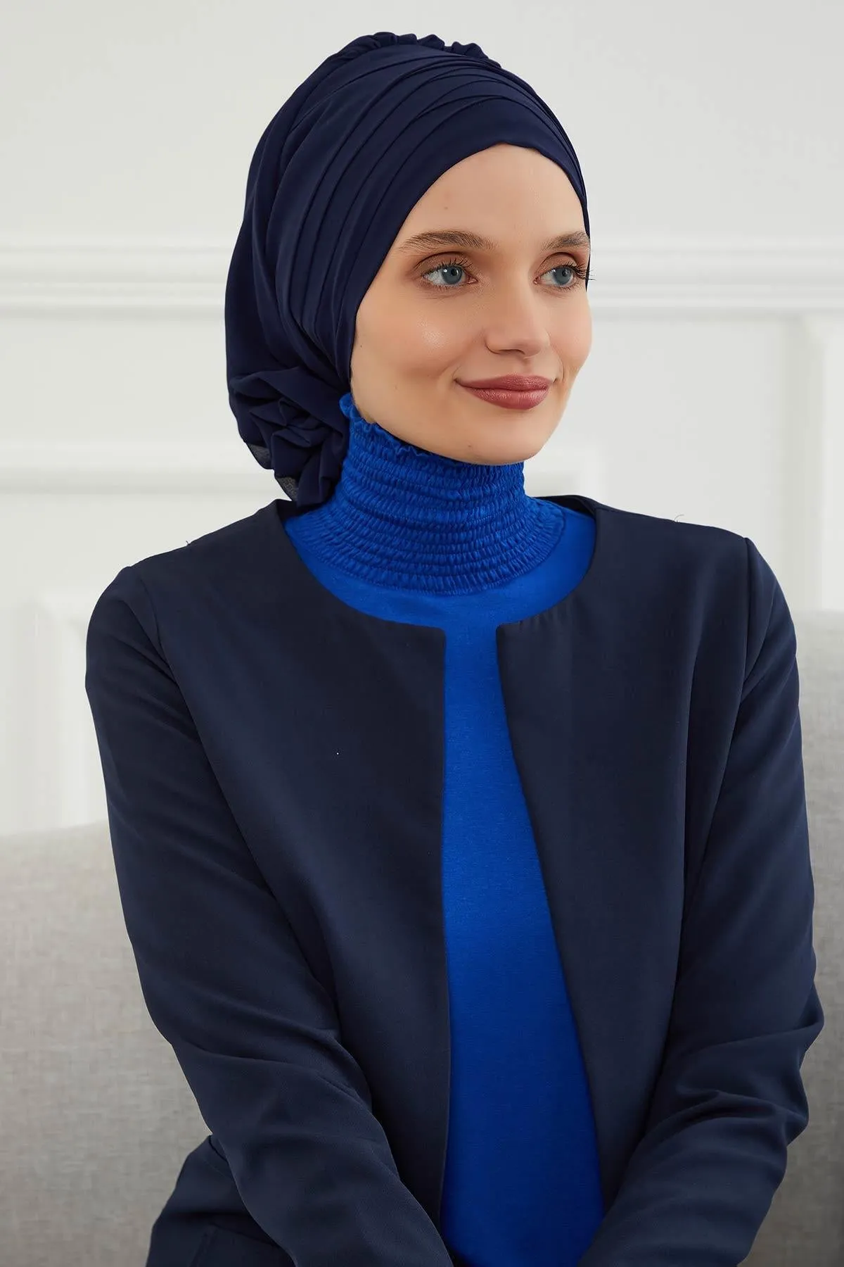 Chiffon Instant Turban with Cross-Stitch Tie Detail, Fashionable Adjustable Pre-Tied Headscarf Head Covering for Effortless Style,HT-30