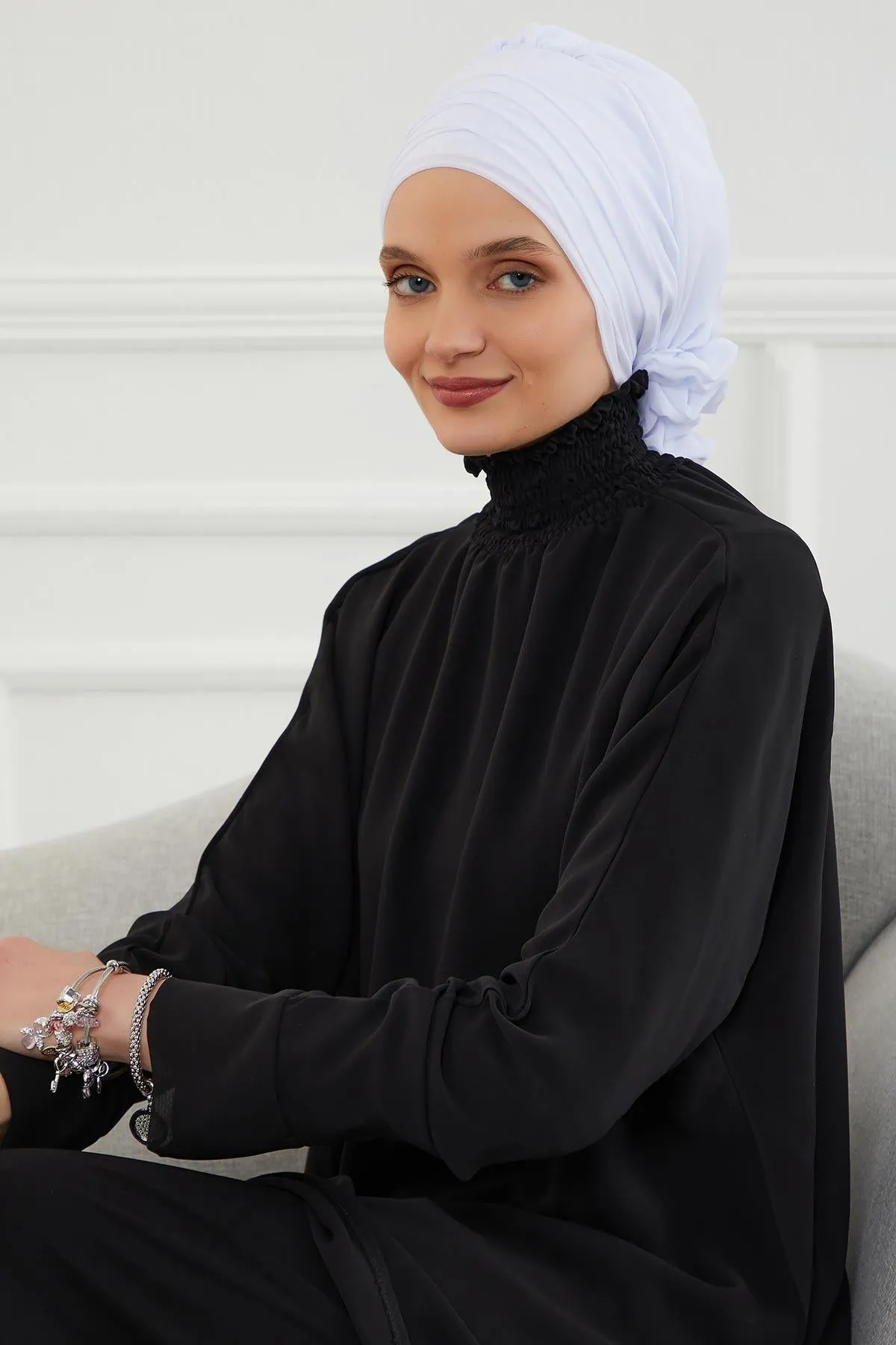 Chiffon Instant Turban with Cross-Stitch Tie Detail, Fashionable Adjustable Pre-Tied Headscarf Head Covering for Effortless Style,HT-30