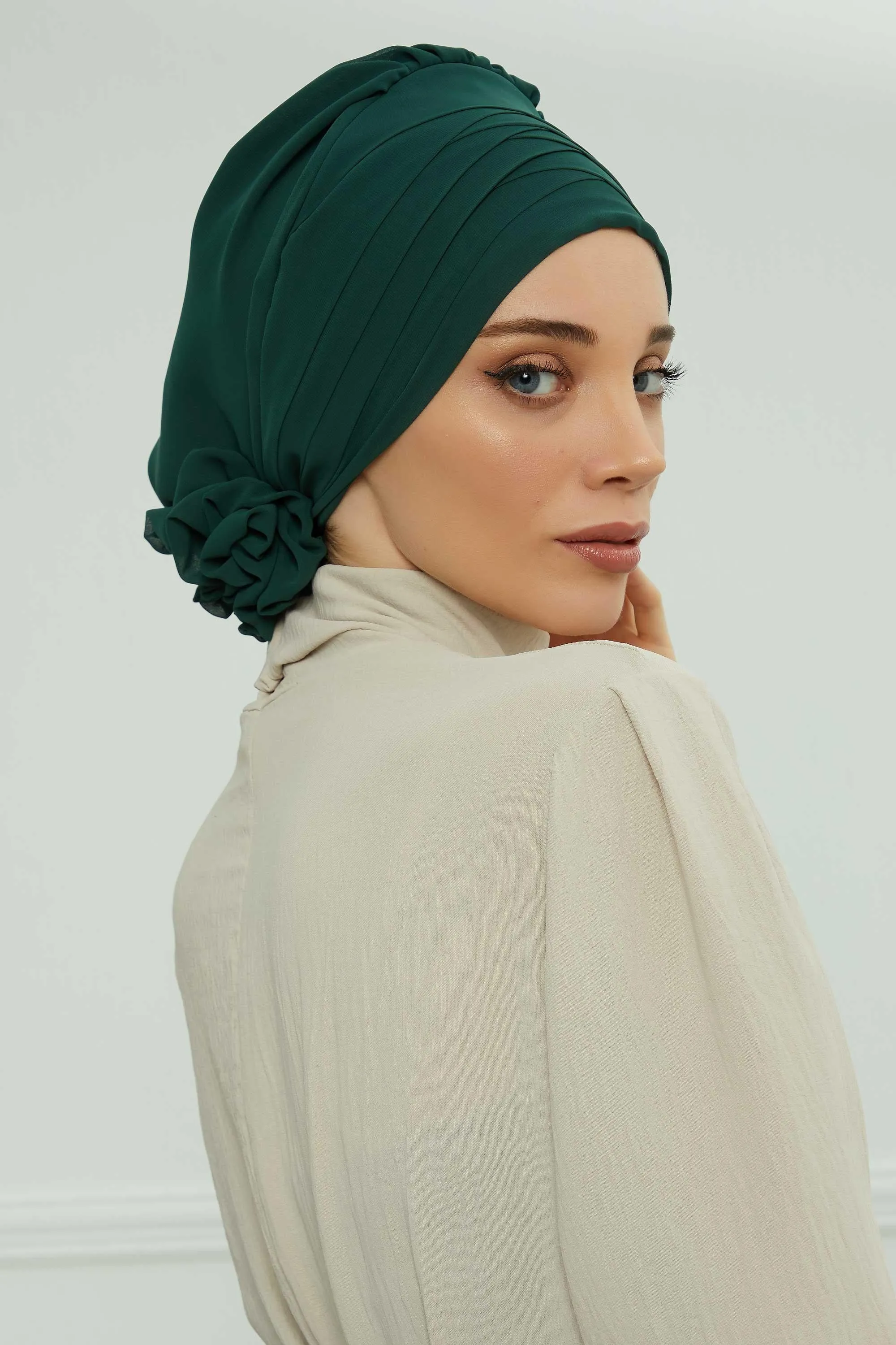 Chiffon Instant Turban with Cross-Stitch Tie Detail, Fashionable Adjustable Pre-Tied Headscarf Head Covering for Effortless Style,HT-30