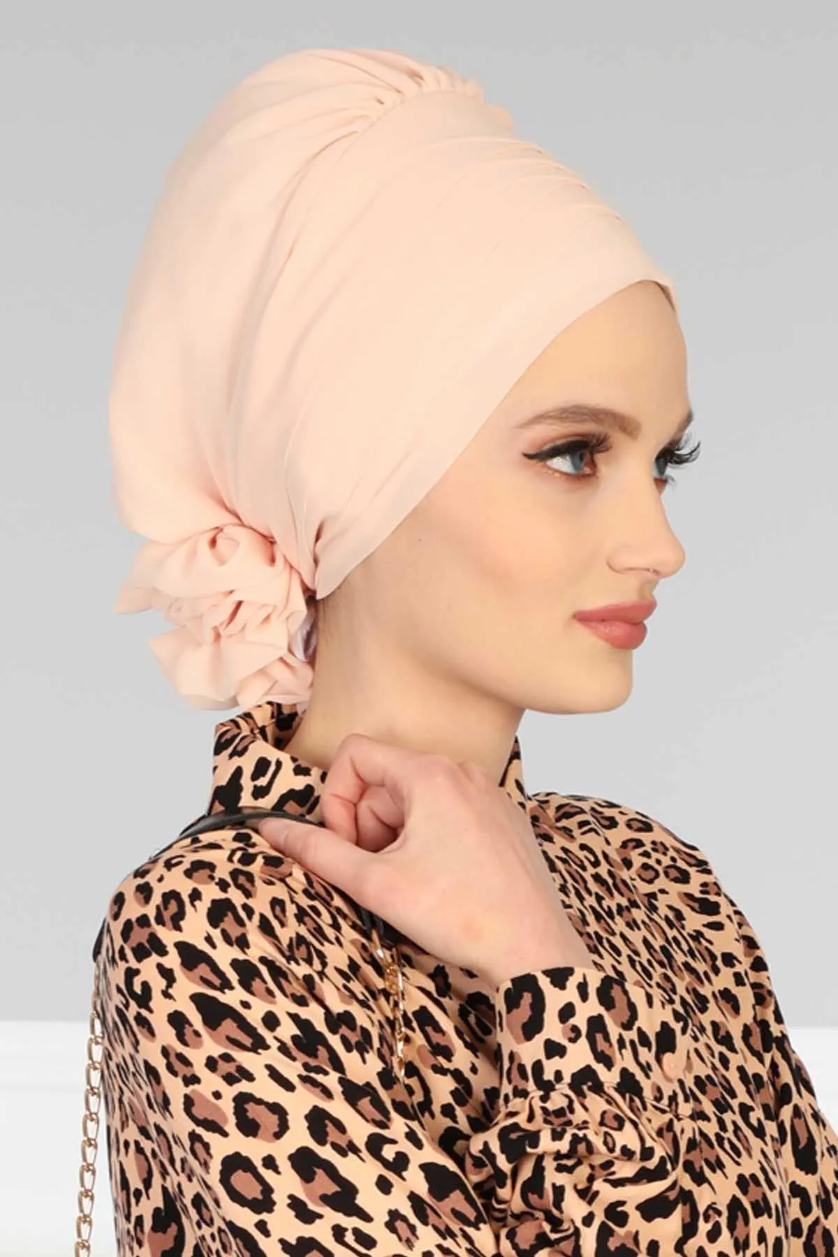 Chiffon Instant Turban with Cross-Stitch Tie Detail, Fashionable Adjustable Pre-Tied Headscarf Head Covering for Effortless Style,HT-30