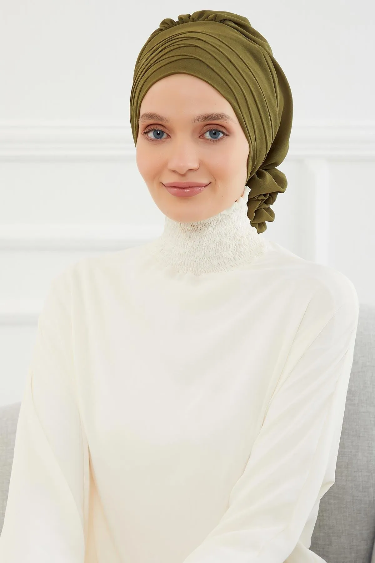 Chiffon Instant Turban with Cross-Stitch Tie Detail, Fashionable Adjustable Pre-Tied Headscarf Head Covering for Effortless Style,HT-30