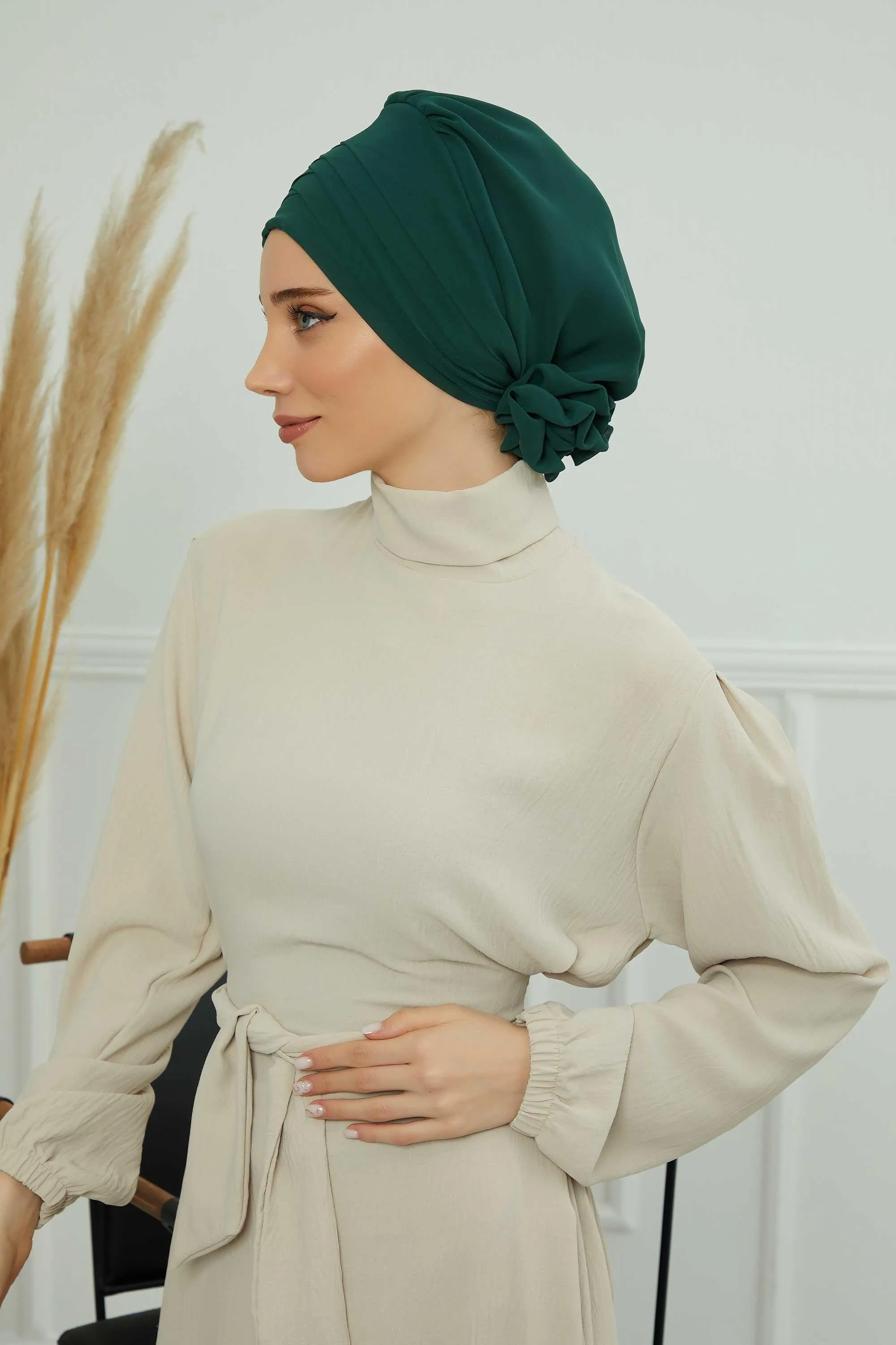 Chiffon Instant Turban with Cross-Stitch Tie Detail, Fashionable Adjustable Pre-Tied Headscarf Head Covering for Effortless Style,HT-30