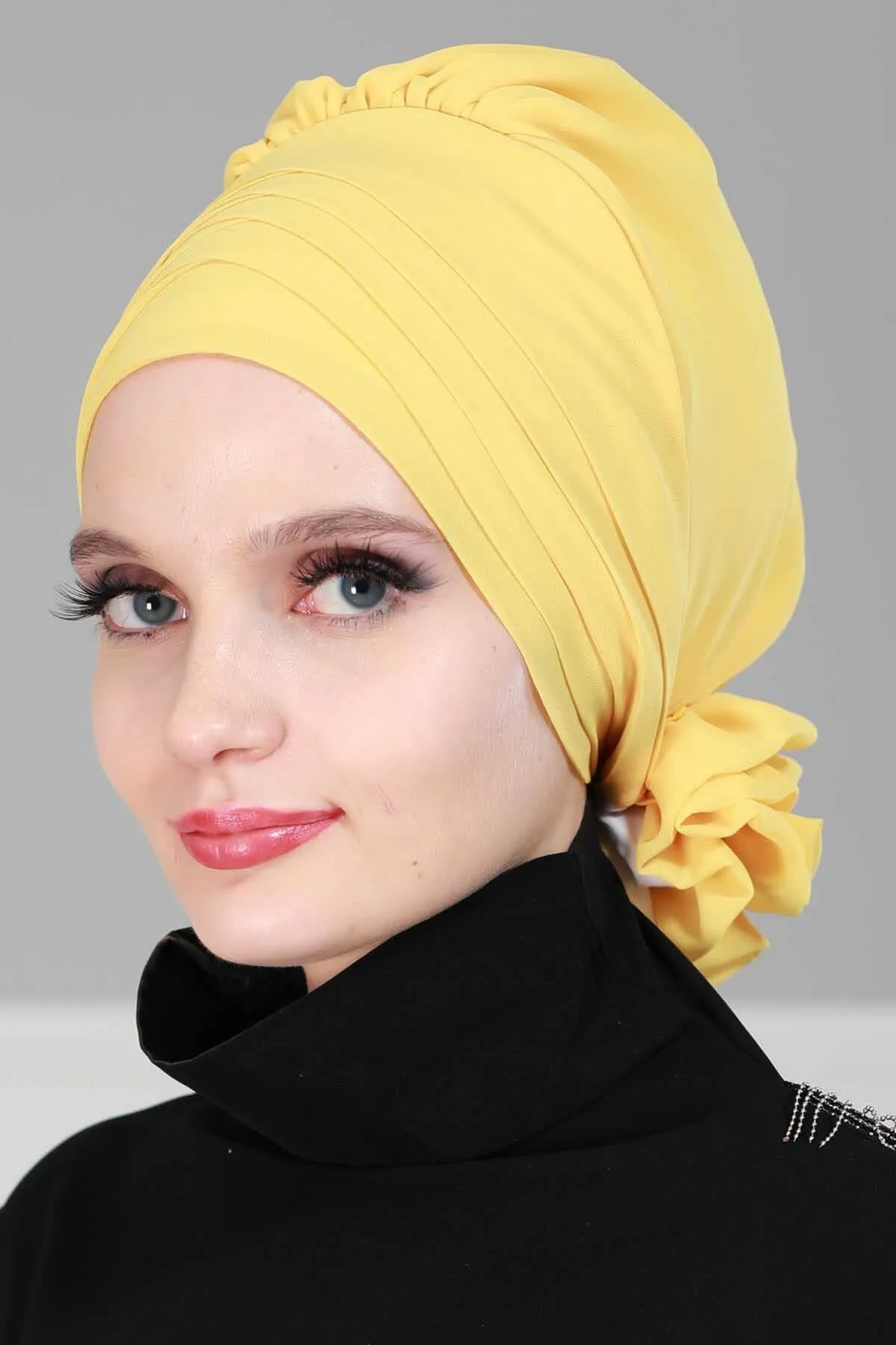 Chiffon Instant Turban with Cross-Stitch Tie Detail, Fashionable Adjustable Pre-Tied Headscarf Head Covering for Effortless Style,HT-30