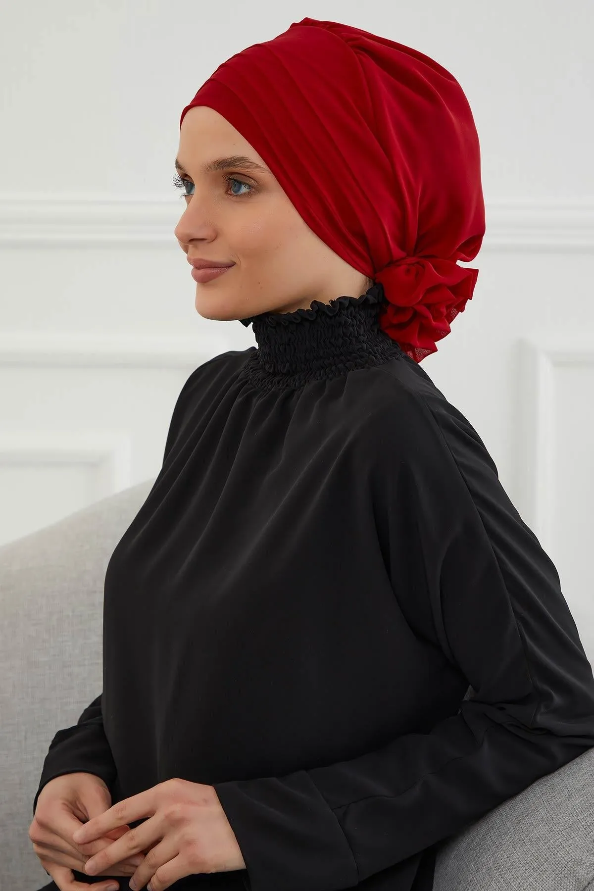 Chiffon Instant Turban with Cross-Stitch Tie Detail, Fashionable Adjustable Pre-Tied Headscarf Head Covering for Effortless Style,HT-30