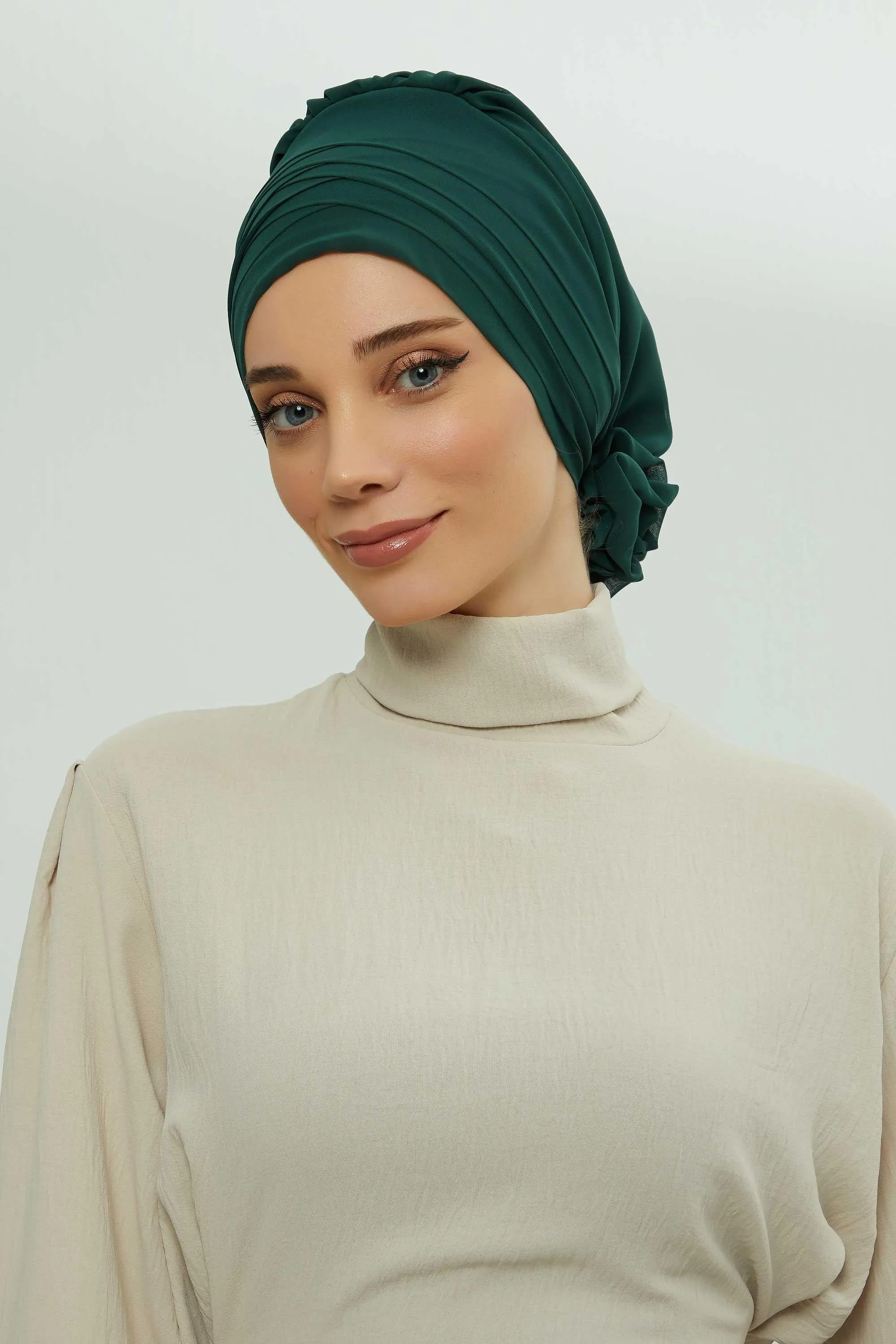 Chiffon Instant Turban with Cross-Stitch Tie Detail, Fashionable Adjustable Pre-Tied Headscarf Head Covering for Effortless Style,HT-30