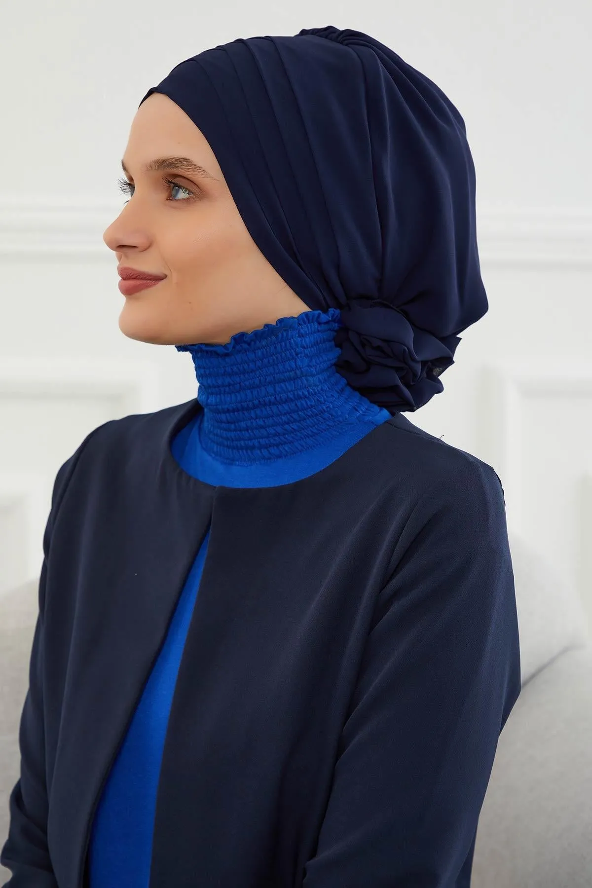 Chiffon Instant Turban with Cross-Stitch Tie Detail, Fashionable Adjustable Pre-Tied Headscarf Head Covering for Effortless Style,HT-30