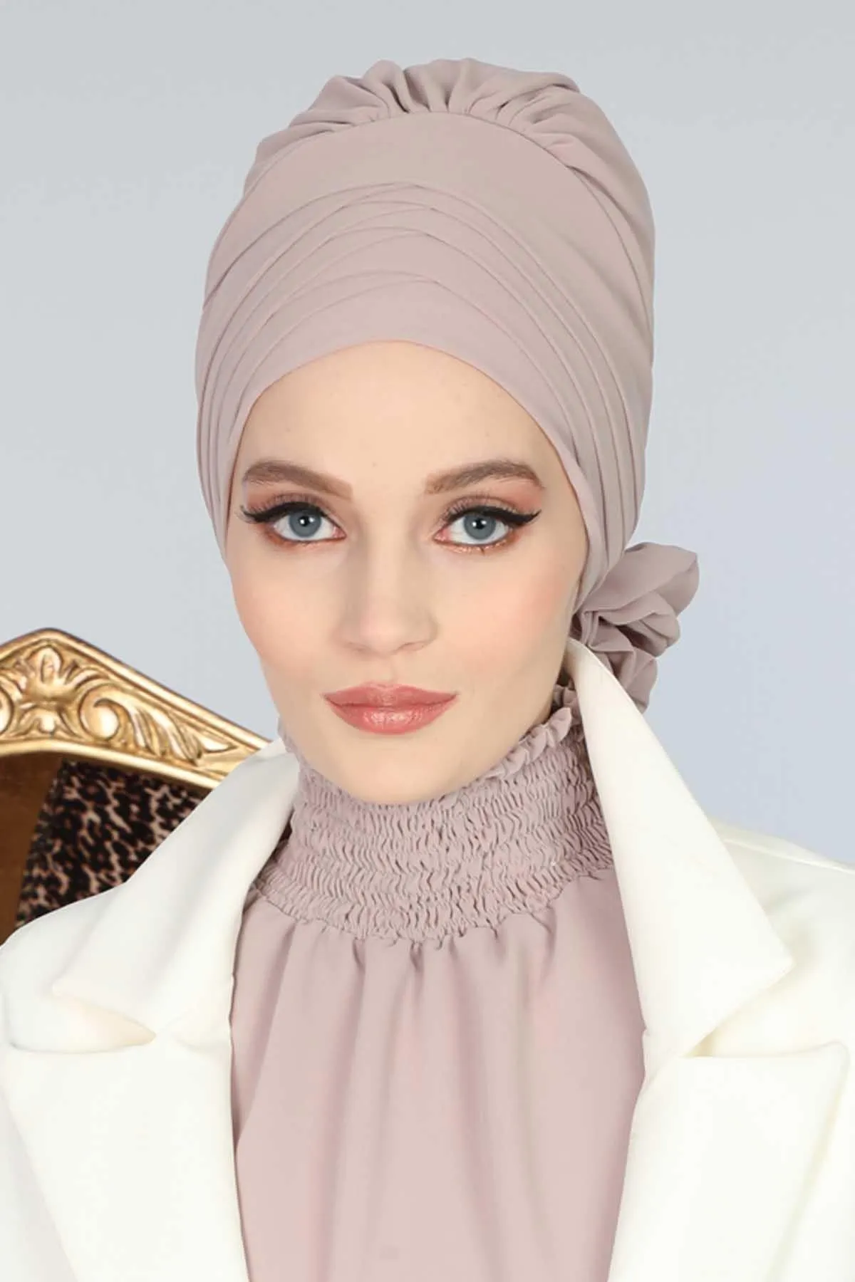 Chiffon Instant Turban with Cross-Stitch Tie Detail, Fashionable Adjustable Pre-Tied Headscarf Head Covering for Effortless Style,HT-30