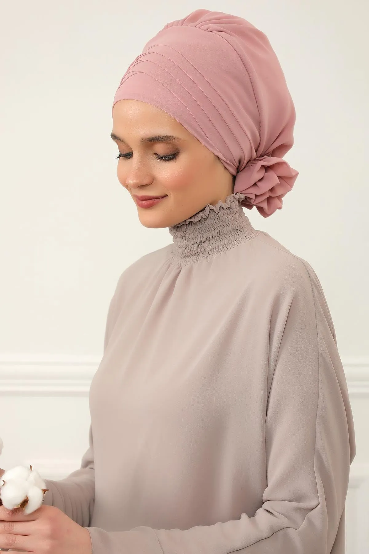 Chiffon Instant Turban with Cross-Stitch Tie Detail, Fashionable Adjustable Pre-Tied Headscarf Head Covering for Effortless Style,HT-30