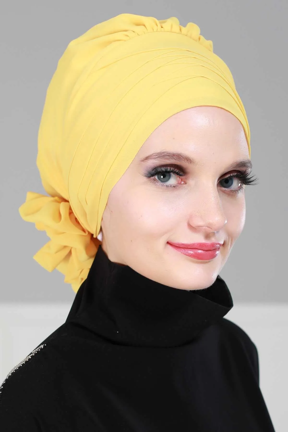 Chiffon Instant Turban with Cross-Stitch Tie Detail, Fashionable Adjustable Pre-Tied Headscarf Head Covering for Effortless Style,HT-30