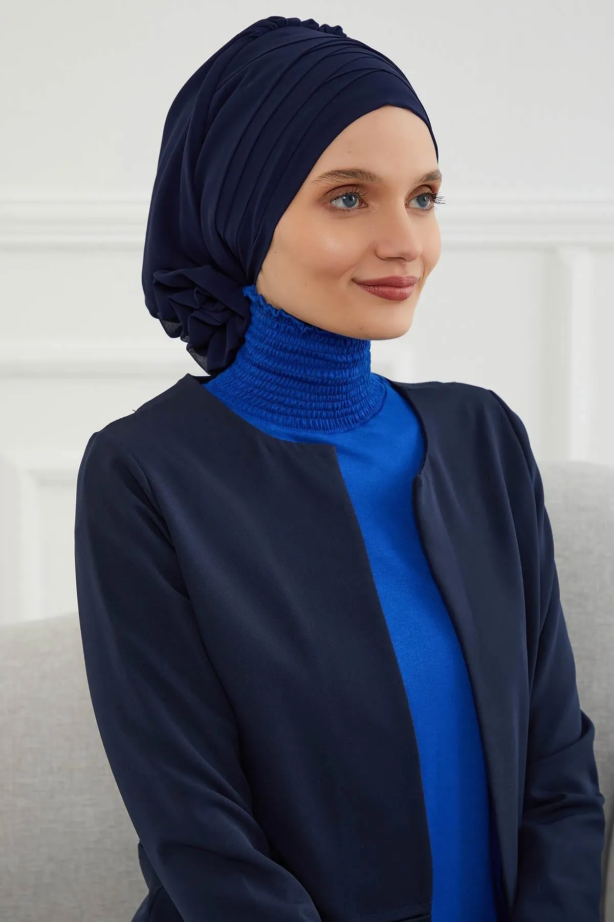 Chiffon Instant Turban with Cross-Stitch Tie Detail, Fashionable Adjustable Pre-Tied Headscarf Head Covering for Effortless Style,HT-30