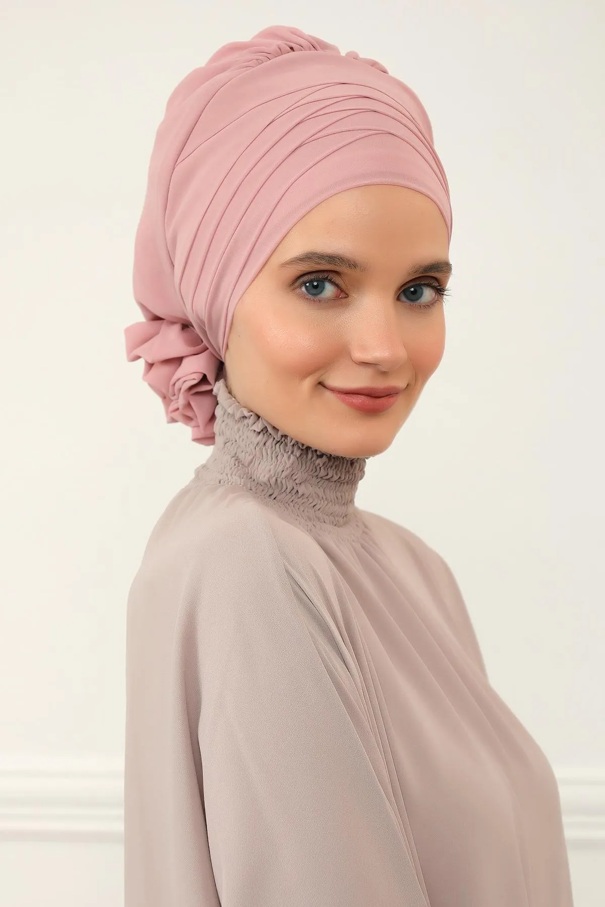 Chiffon Instant Turban with Cross-Stitch Tie Detail, Fashionable Adjustable Pre-Tied Headscarf Head Covering for Effortless Style,HT-30