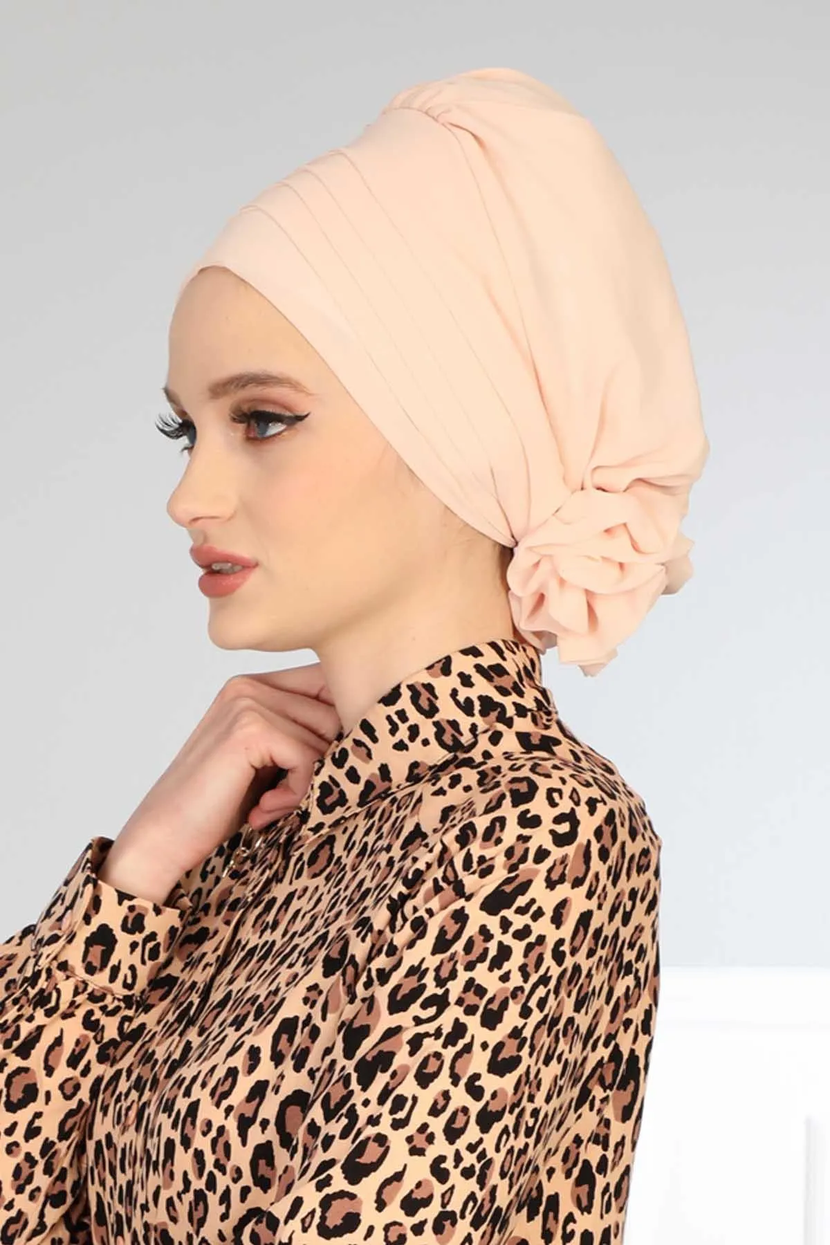 Chiffon Instant Turban with Cross-Stitch Tie Detail, Fashionable Adjustable Pre-Tied Headscarf Head Covering for Effortless Style,HT-30