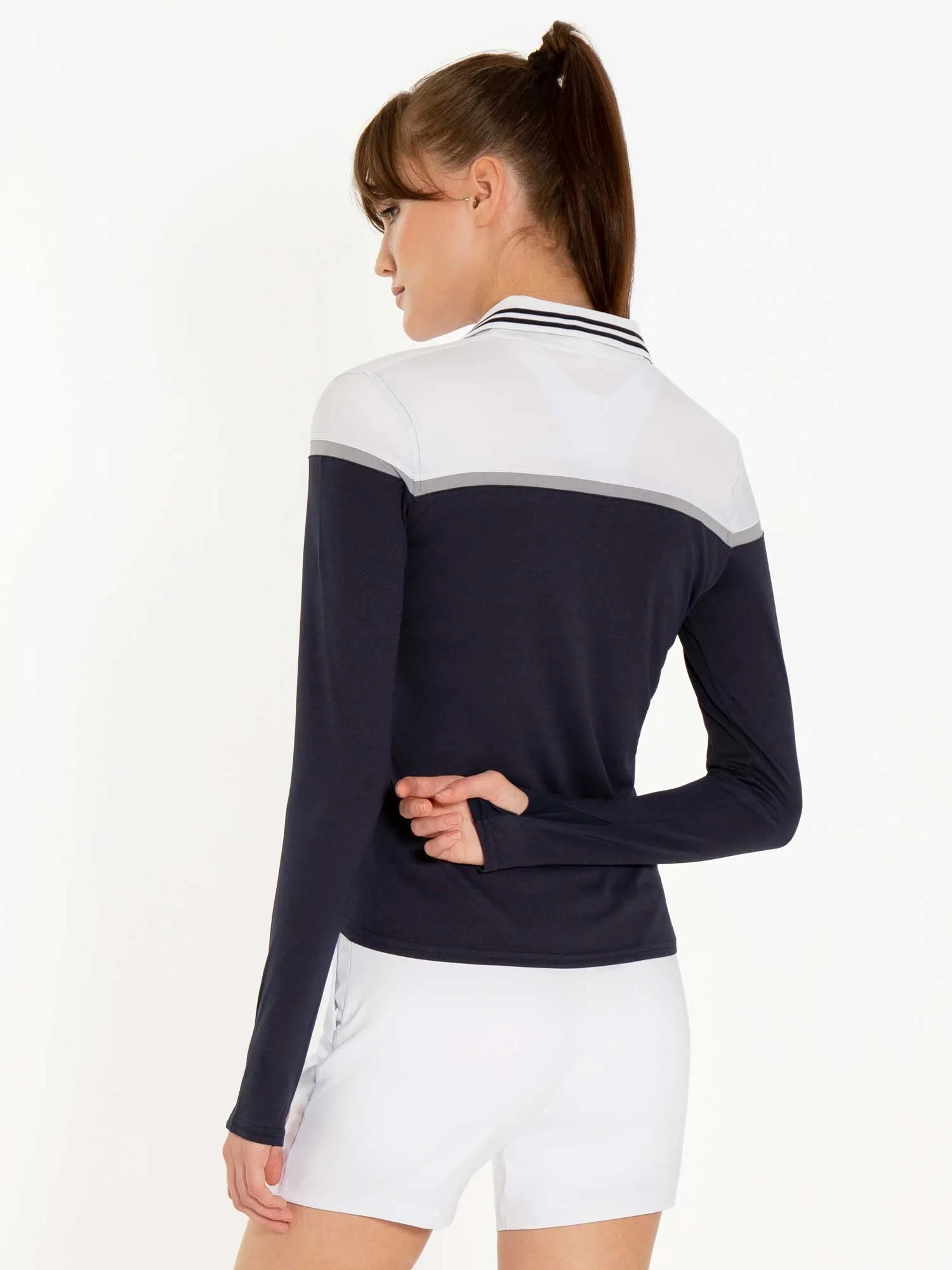 Chloe Performance Long Sleeve Polo - Midnight/White Combo