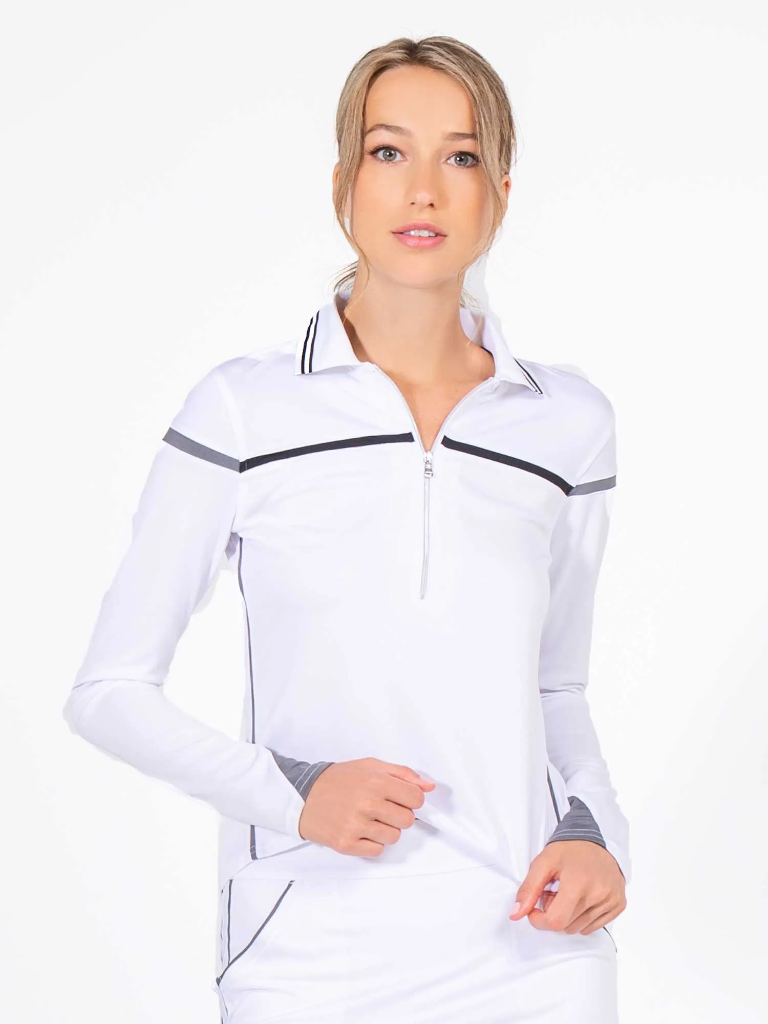 Chloe Performance Long Sleeve Polo - Midnight/White Combo