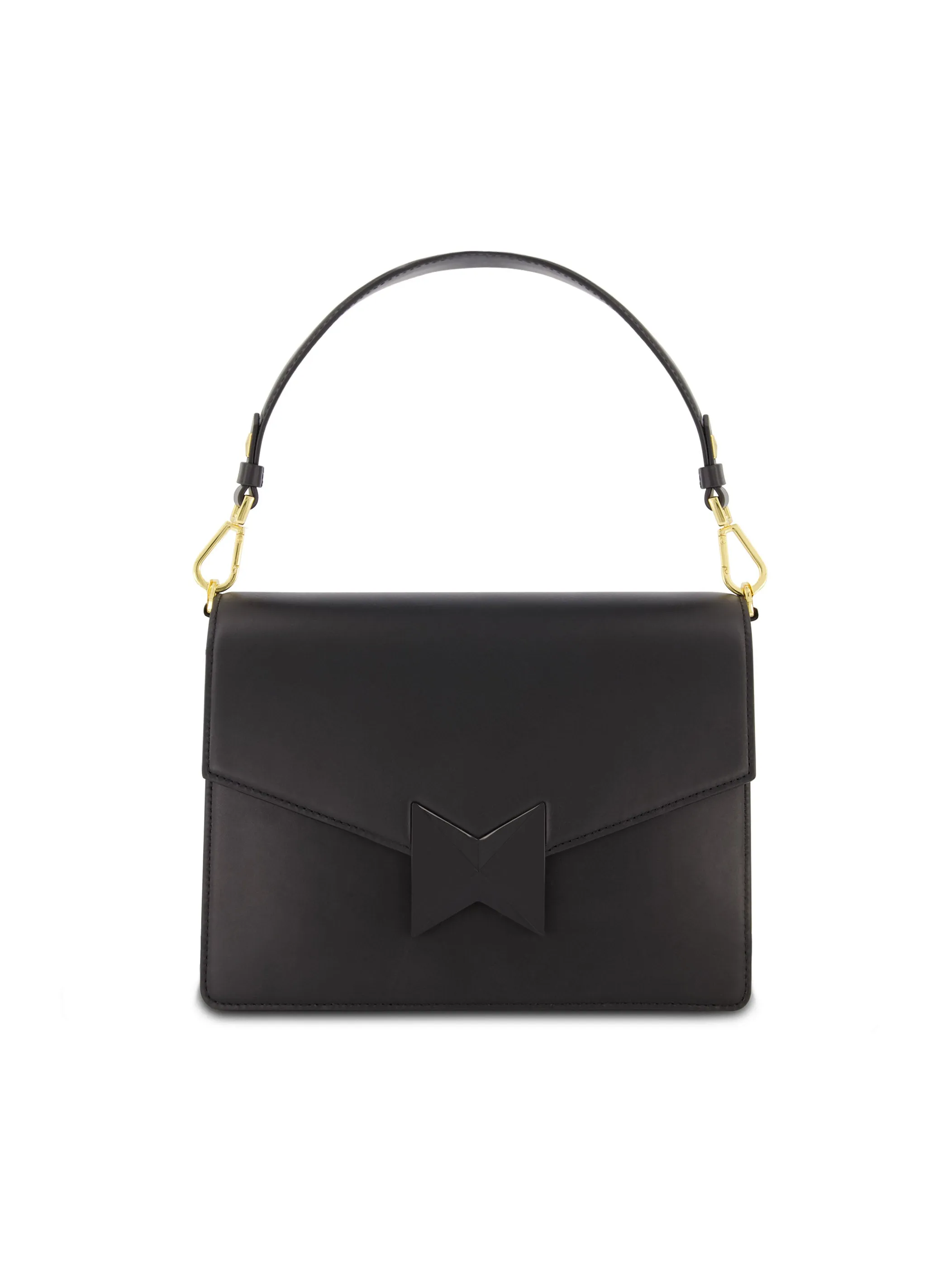 Classic Black Leather Medium Shoulder Bag with Detachable Strap